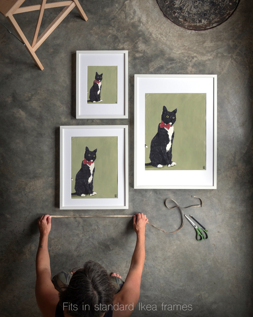 "Rufio Sitting" by Catherine Hébert - Black Tuxedo Cat Fine Art Print