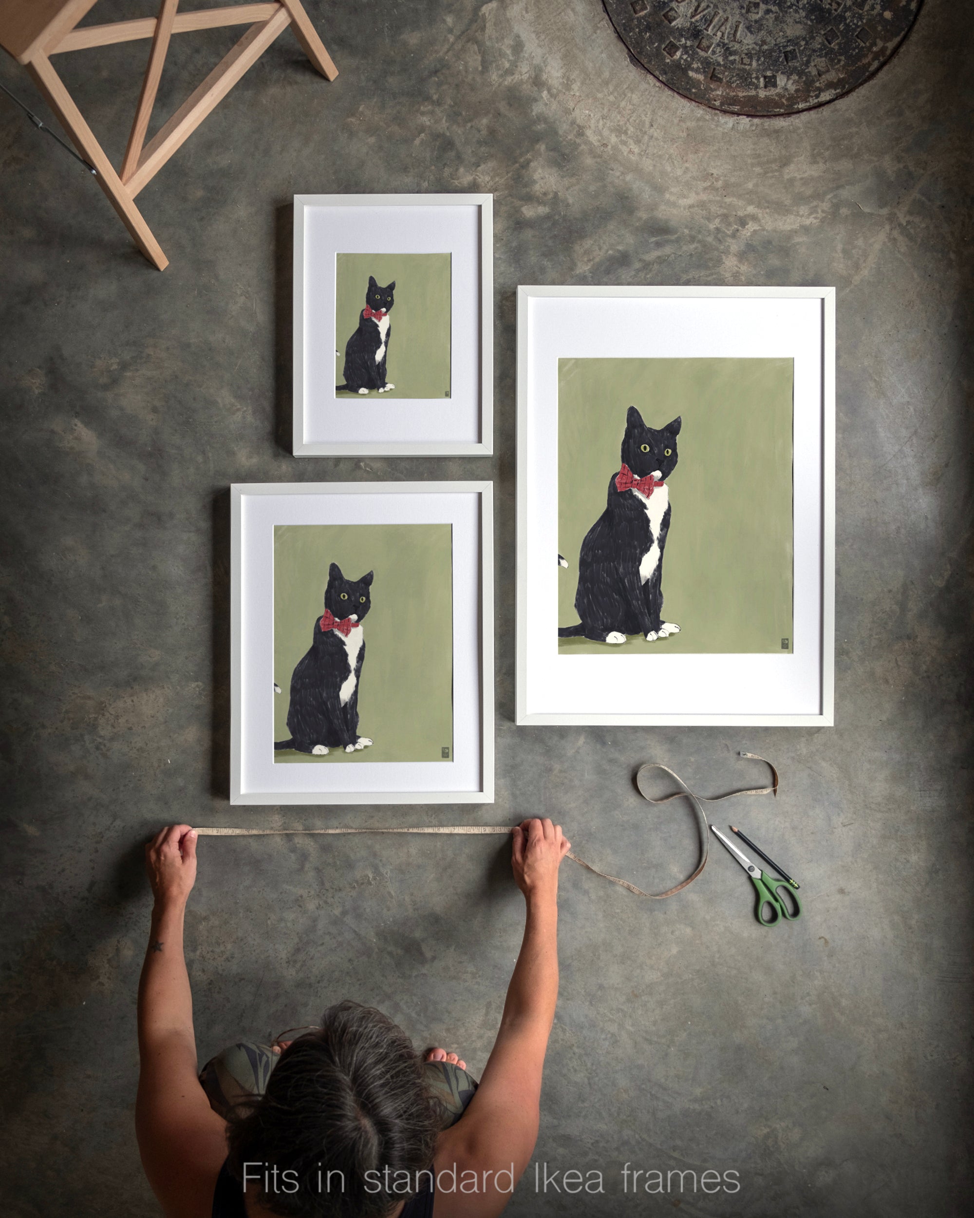 "Rufio Sitting" by Catherine Hébert - Black Tuxedo Cat Art Print
