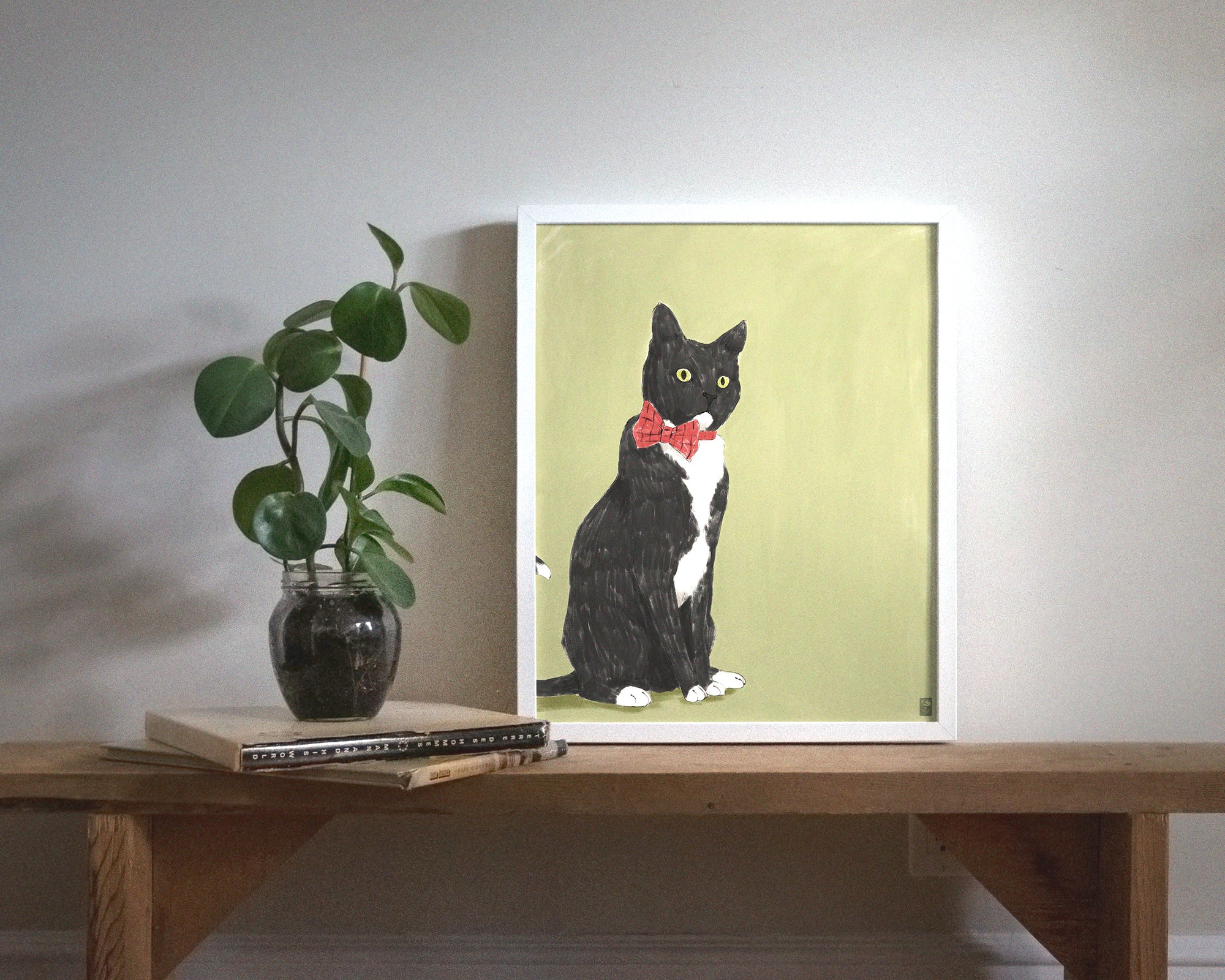 "Rufio Sitting" by Catherine Hébert - Black Tuxedo Cat Fine Art Print