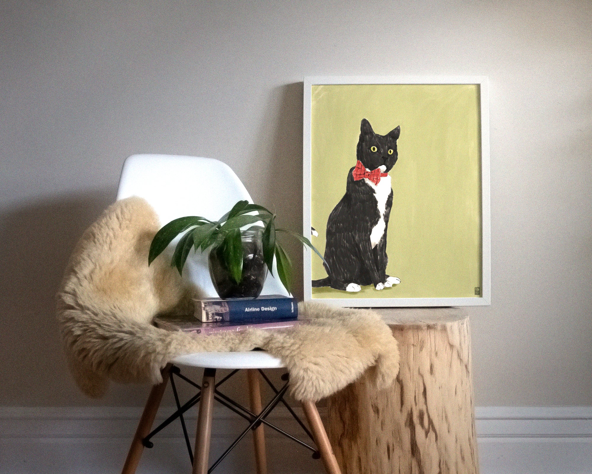 "Rufio Sitting" by Catherine Hébert - Black Tuxedo Cat Fine Art Print