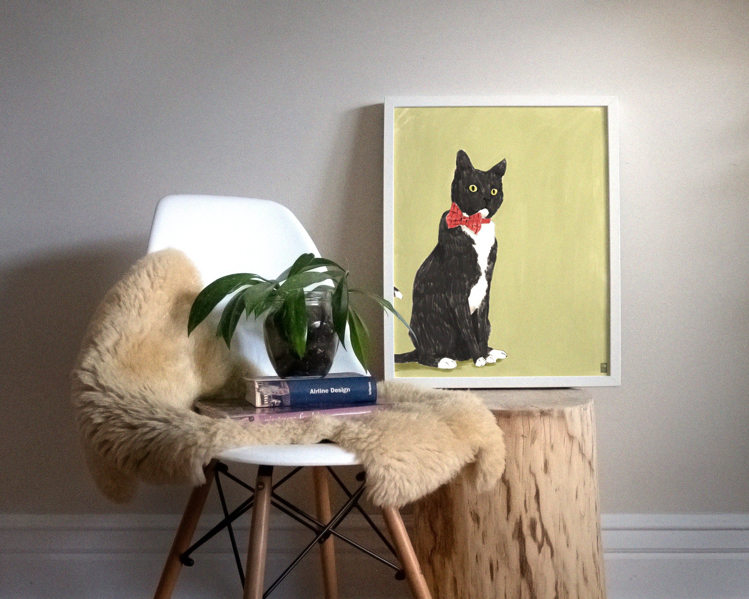 "Rufio Sitting" by Catherine Hébert - Black Tuxedo Cat Art Print