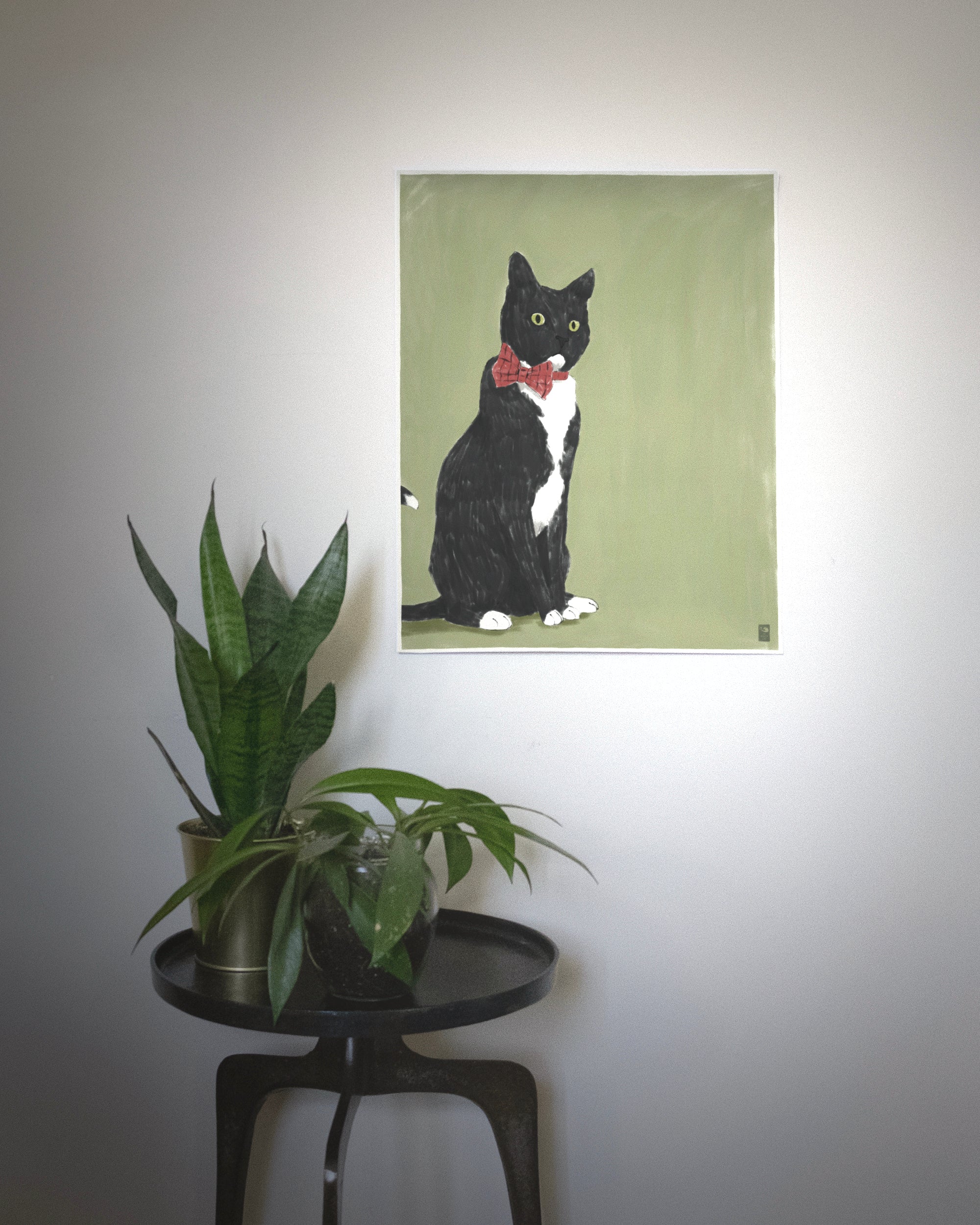 "Rufio Sitting" by Catherine Hébert - Black Tuxedo Cat Art Print