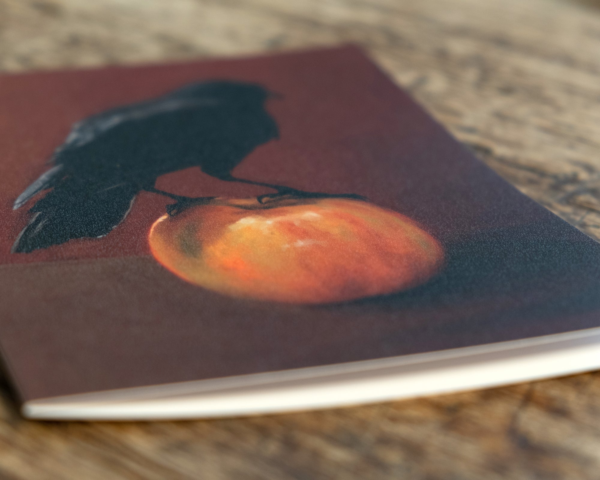 "Crownelius Crowmwell" by Catherine Hébert - Black Crow on Apple - Blank 5"x7" Greeting Card