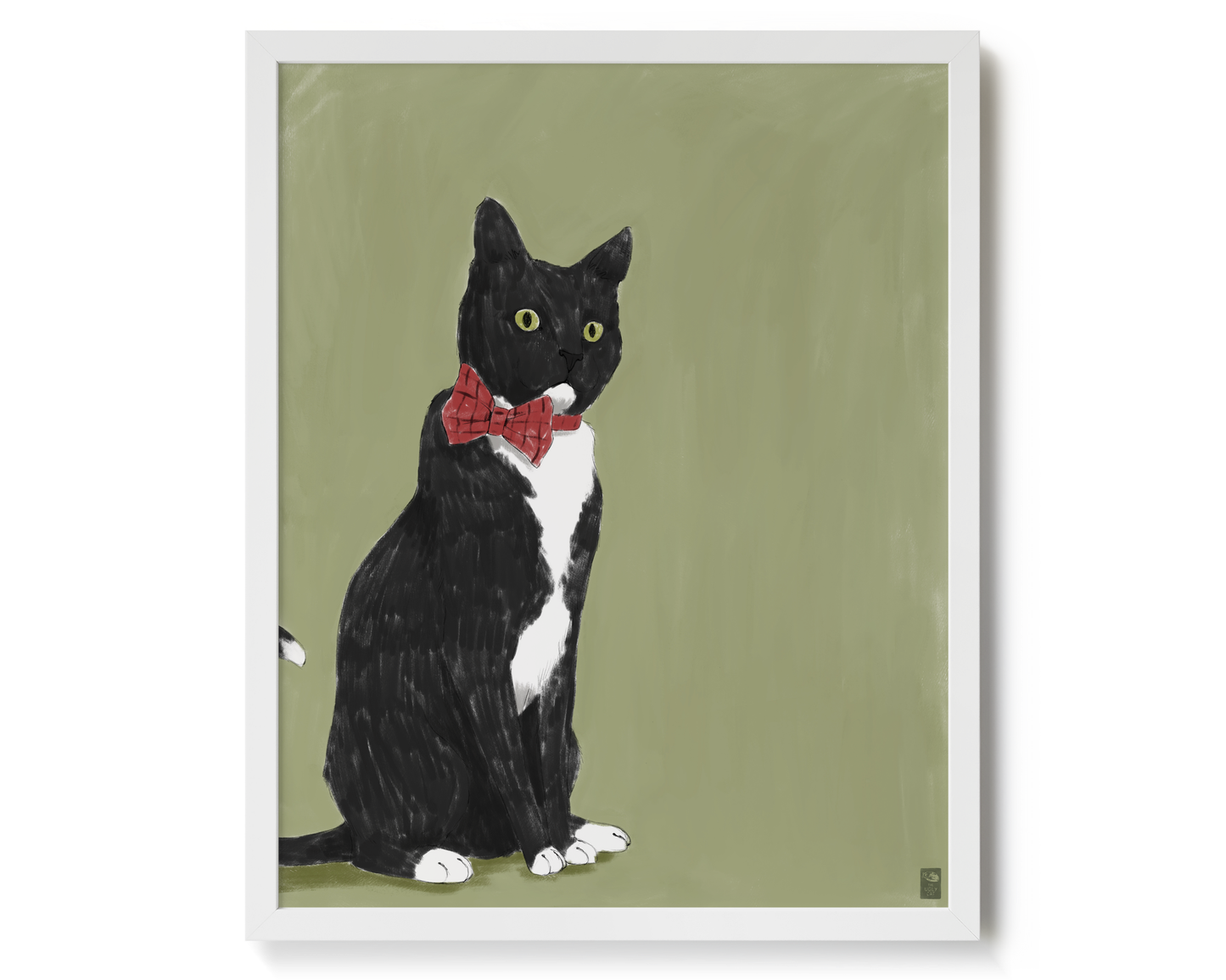 "Rufio Sitting" by Catherine Hébert - Black Tuxedo Cat Giclee Art Print - 16"x20" size