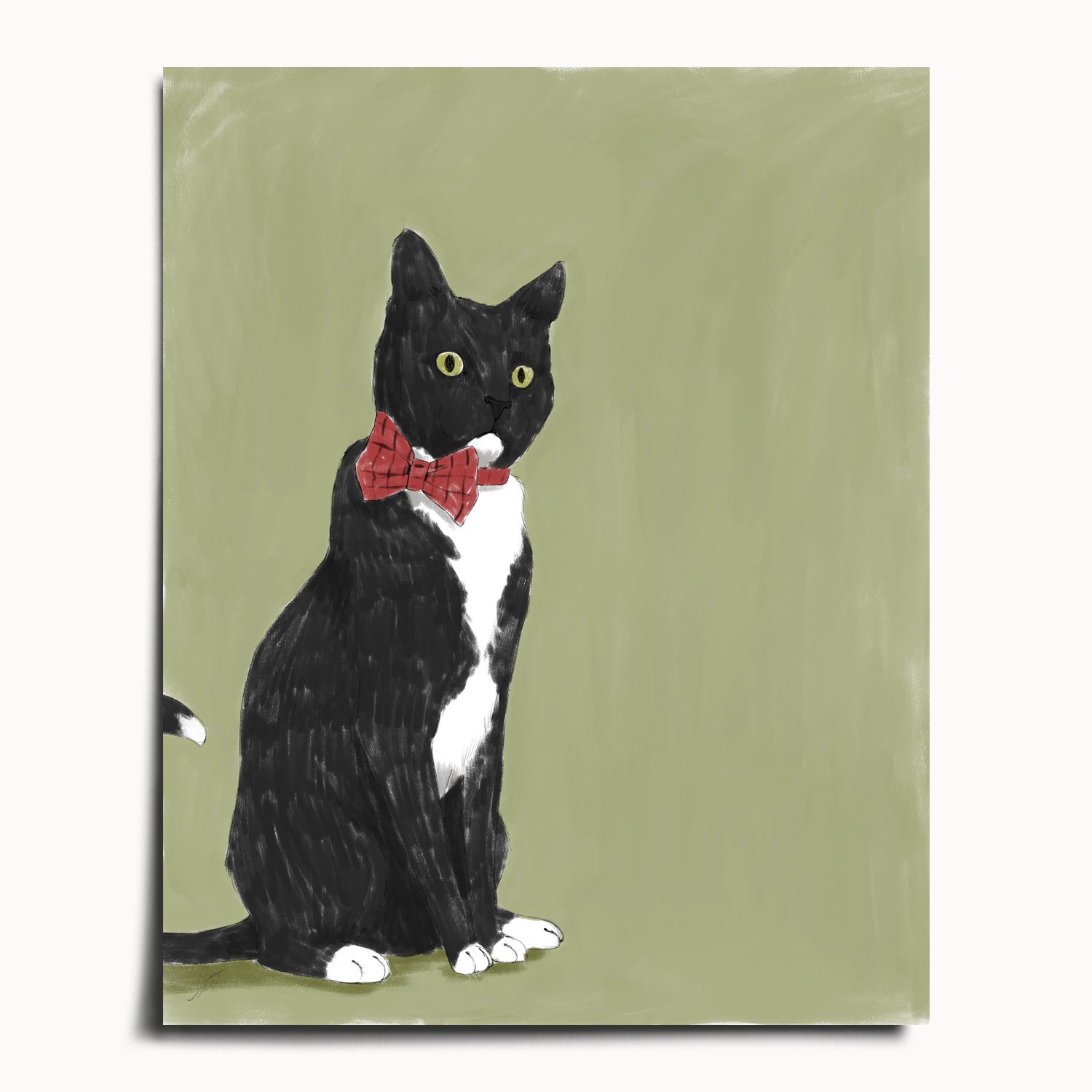 "Rufio Sitting" by Catherine Hébert - Black Tuxedo Cat Fine Art Print - 16"x20" size