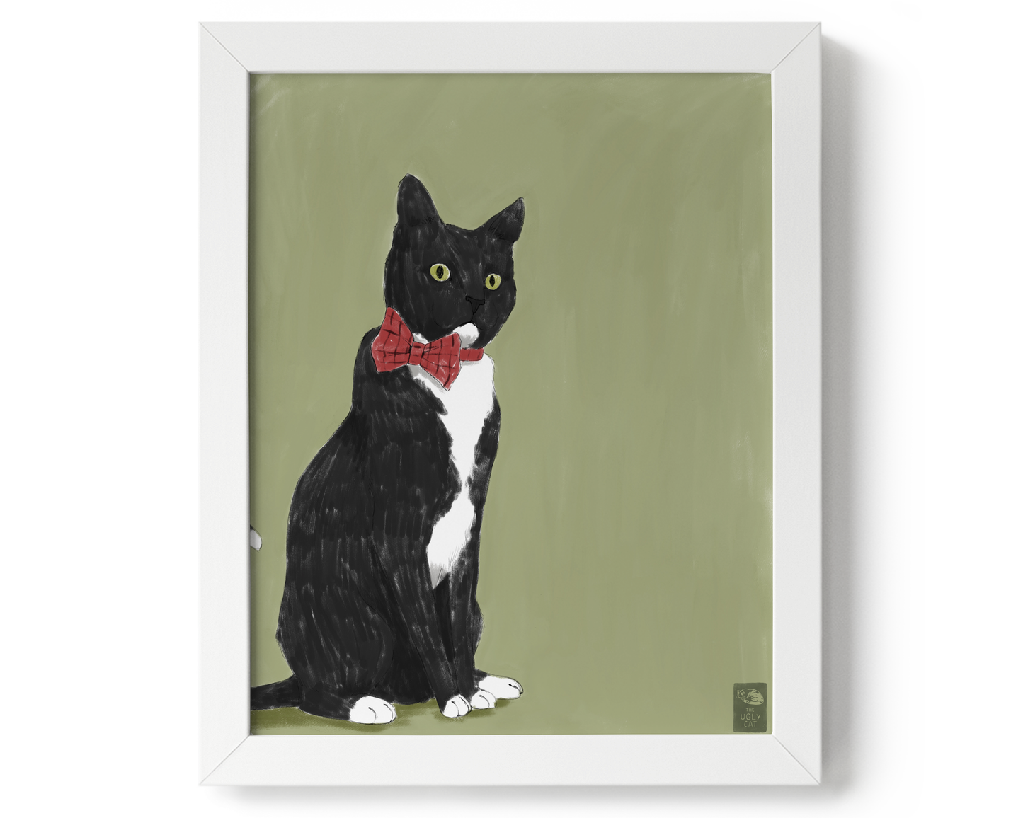 "Rufio Sitting" by Catherine Hébert - Black Tuxedo Cat Giclee Art Print - 8"x10" size