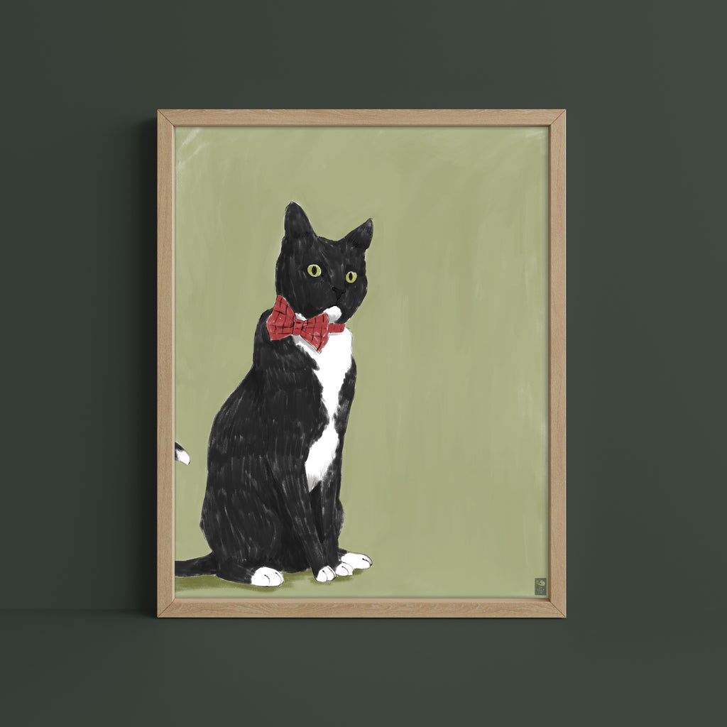 "Rufio Sitting" by Catherine Hébert - Black Tuxedo Cat Fine Art Print