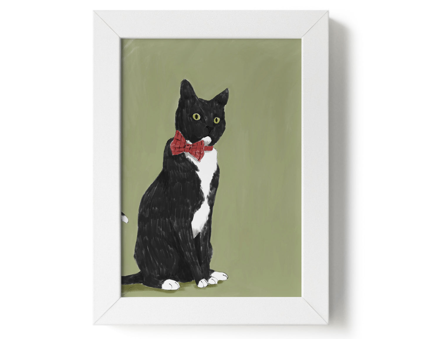 "Rufio Sitting" by Catherine Hébert - Black Tuxedo Cat Giclee Art Print - 5"x7" size
