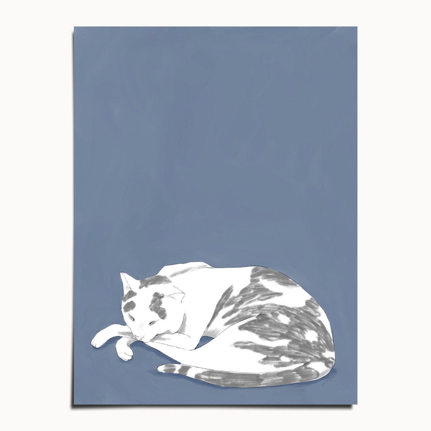 "Russell Sleeping" by Catherine Hébert - Blue Cat Fine Art Print - 12"x16" size