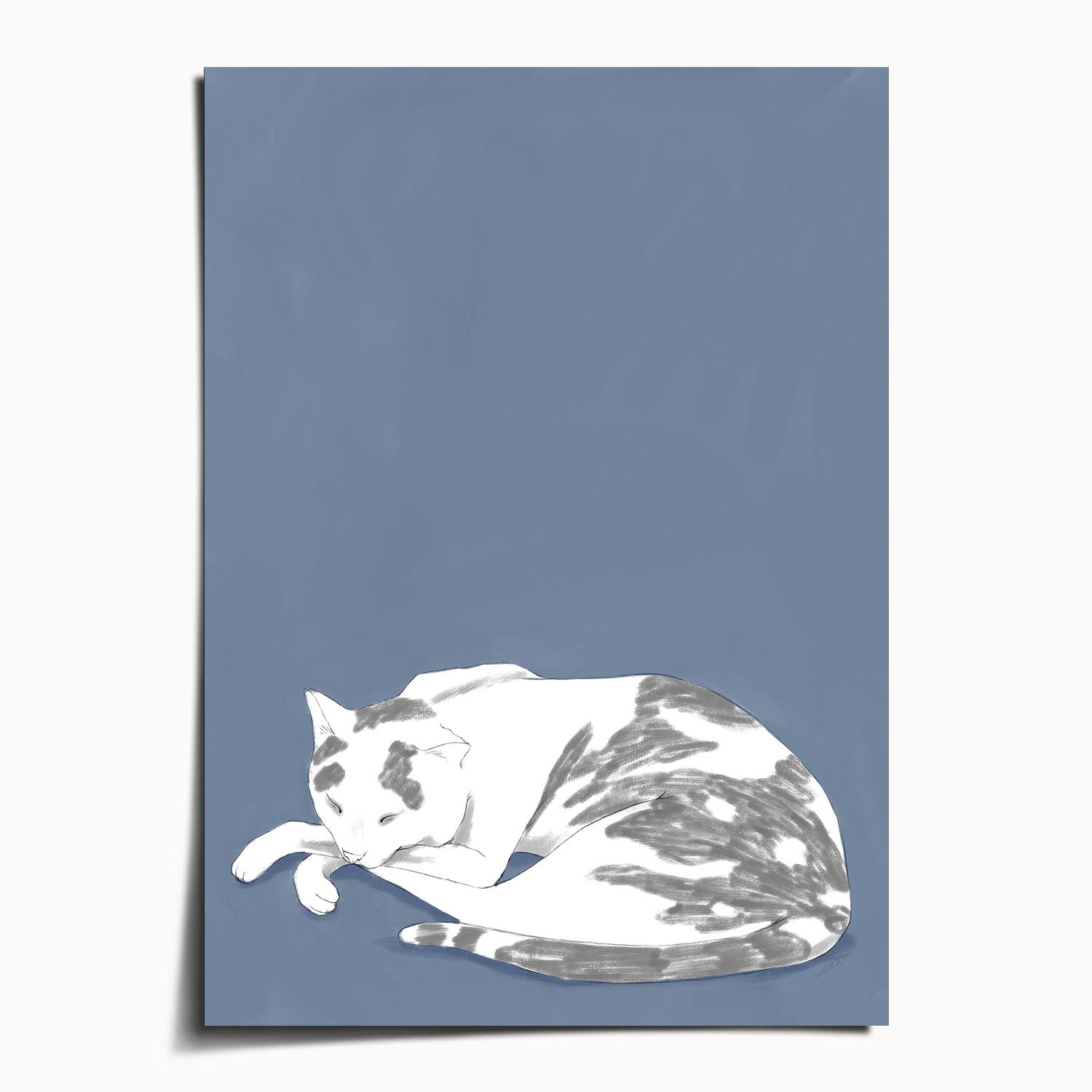 "Russell Sleeping" by Catherine Hébert - Blue Cat Fine Art Print - 5"x7" size