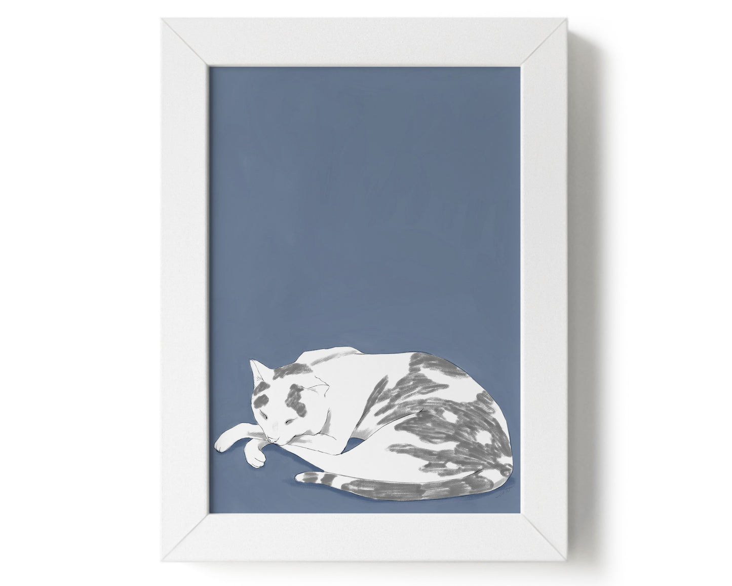 "Russell Sleeping" by Catherine Hébert - Blue Cat Giclee Art Print - 13"x18" size