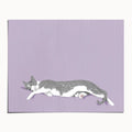 "Woodhouse Stretching" by Catherine Hébert - Grey Tuxedo Cat Stretching Art Print - 8"x10" size