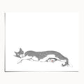 "Woodhouse Stretching - White Edition" by Catherine Hébert - Grey Tuxedo Cat Stretching Art Print - 8"x10" size