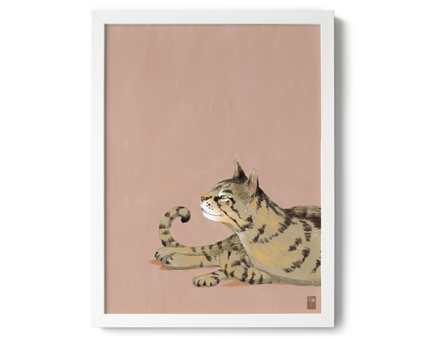"Isengrin Looking Up" by Catherine Hébert - Striped Brown Tabby Cat Giclee Art Print - 12"x16" size