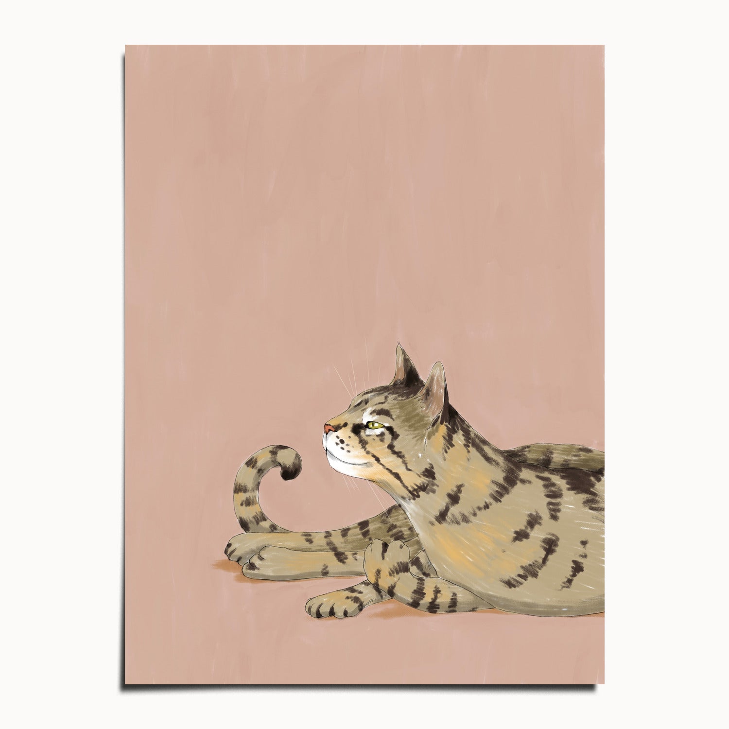 "Isengrin Looking Up" by Catherine Hébert - Striped Brown Tabby Cat Fine Art Print - 12"x16" size