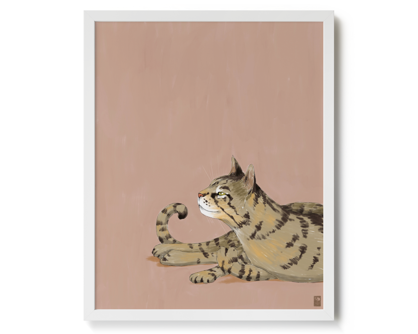 "Isengrin Looking Up" by Catherine Hébert - Striped Brown Tabby Cat Giclee Art Print - 16"x20" size