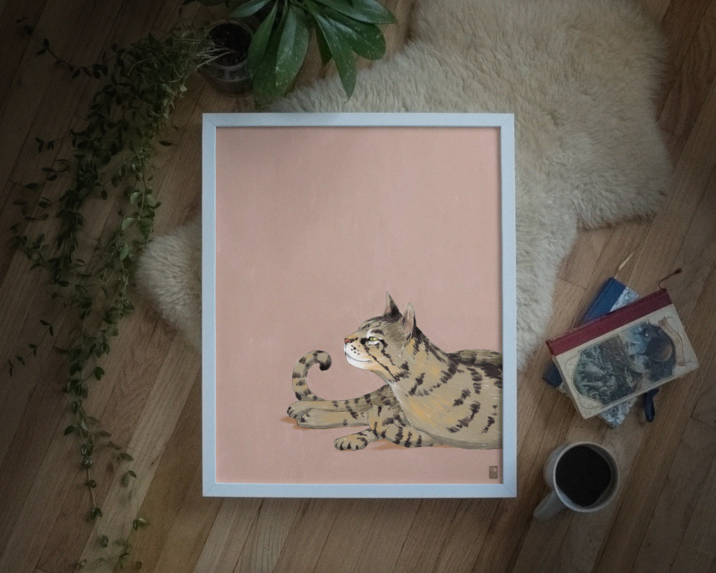 "Isengrin Looking Up" by Catherine Hébert - Striped Brown Tabby Cat Fine Art Print