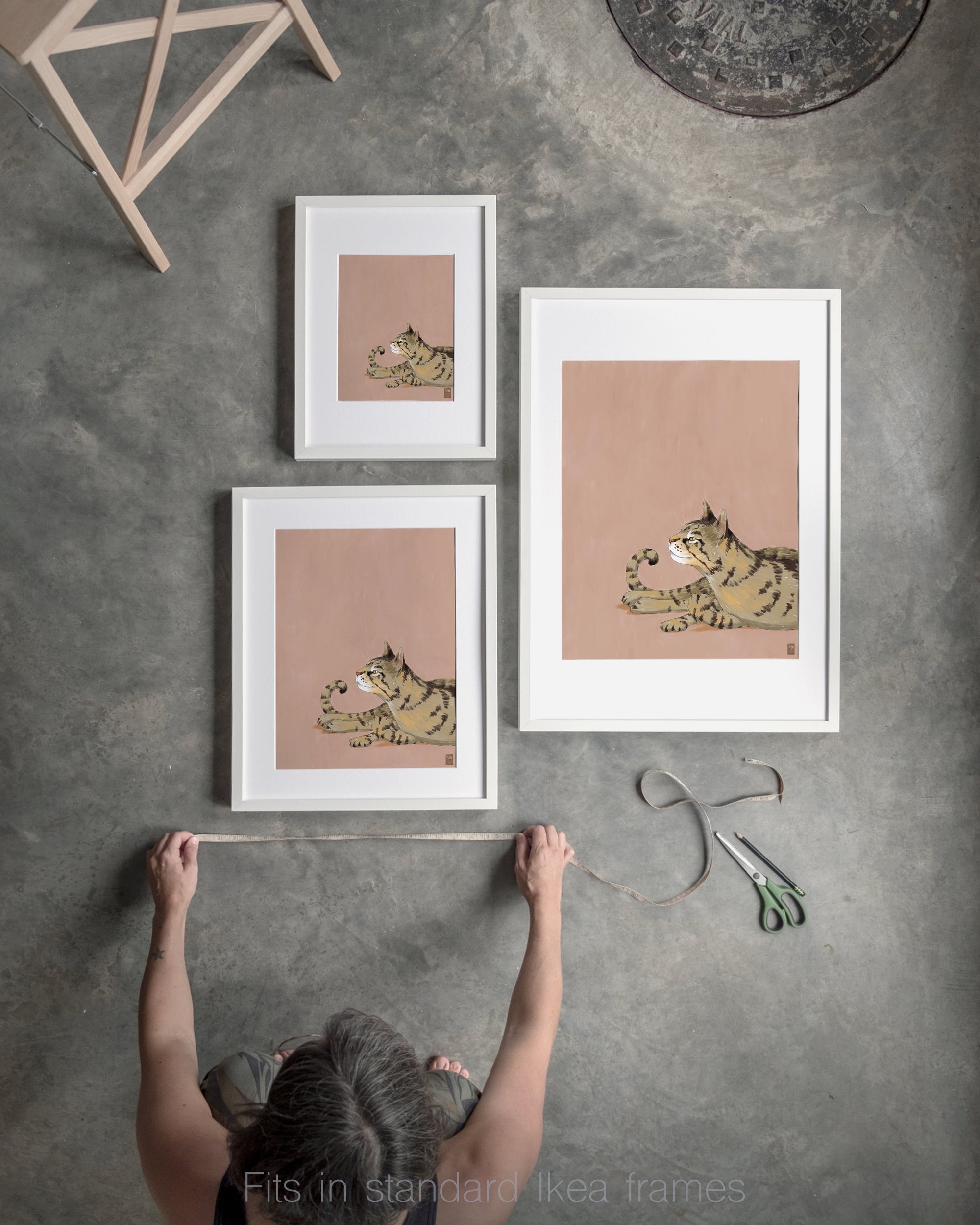 "Isengrin Looking Up" by Catherine Hébert - Striped Brown Tabby Cat Fine Art Print