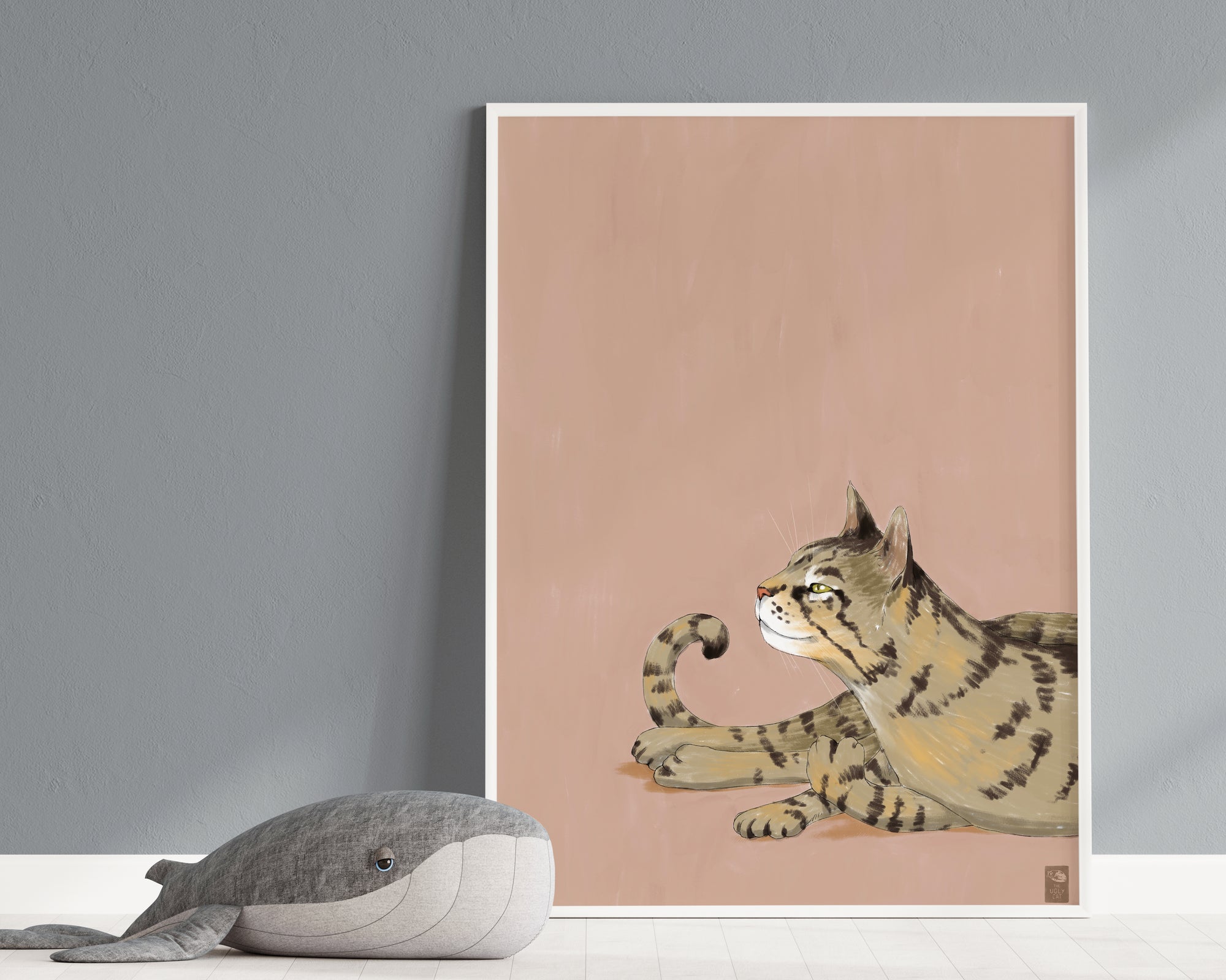 "Isengrin Looking Up" by Catherine Hébert - Striped Brown Tabby Cat Fine Art Print