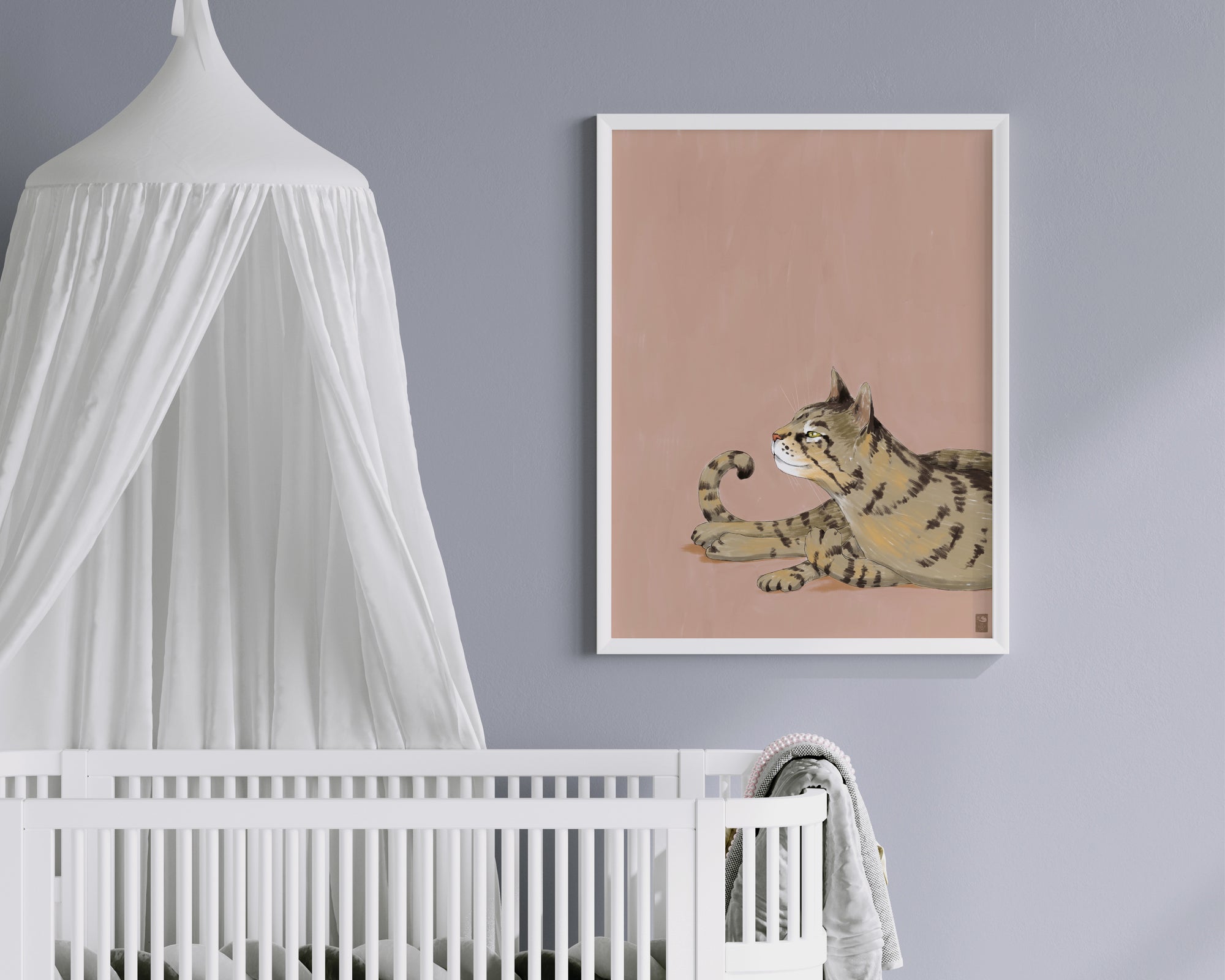 "Isengrin Looking Up" by Catherine Hébert - Striped Brown Tabby Cat Fine Art Print
