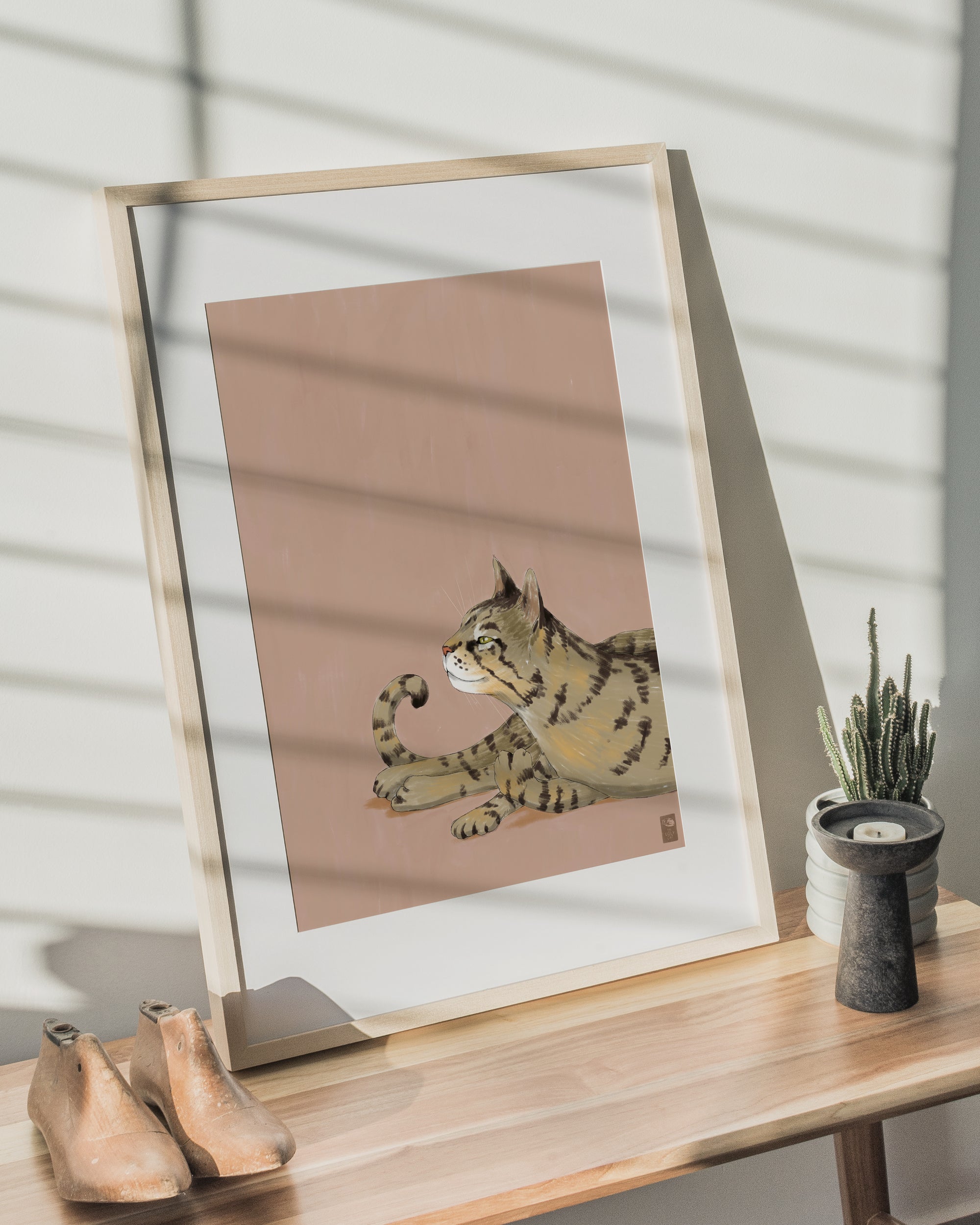 "Isengrin Looking Up" by Catherine Hébert - Striped Brown Tabby Cat Fine Art Print