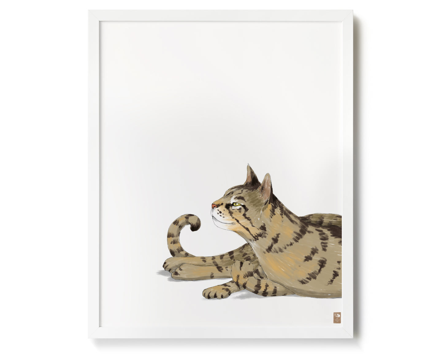 "Isengrin Looking Up - White Edition" by Catherine Hébert - Striped Brown Tabby Cat Giclee Art Print - 16"x20" size