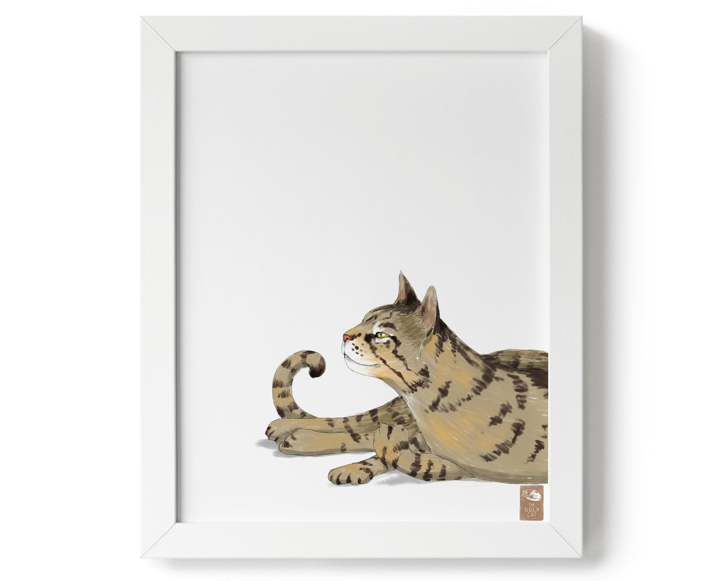 "Isengrin Looking Up - White Edition" by Catherine Hébert - Striped Brown Tabby Cat Giclee Art Print - 8"x10" size