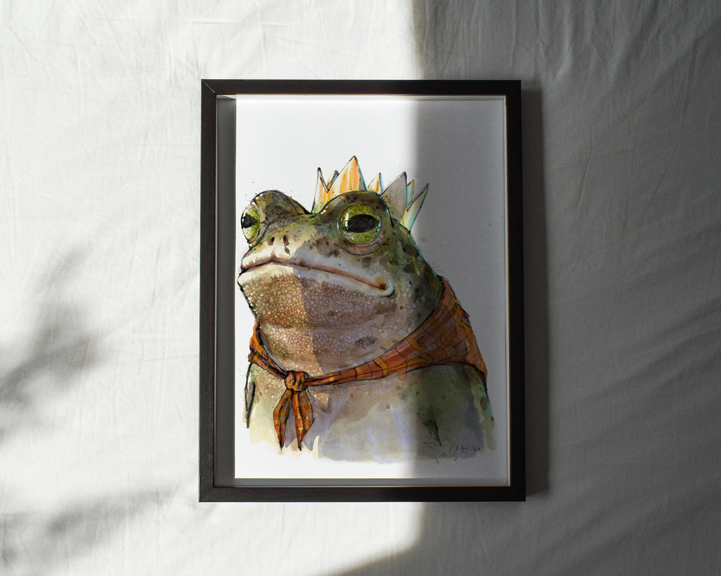 "Monarch of the Marsh" by Catherine Hébert - Toad King Watercolour Fine Art Print