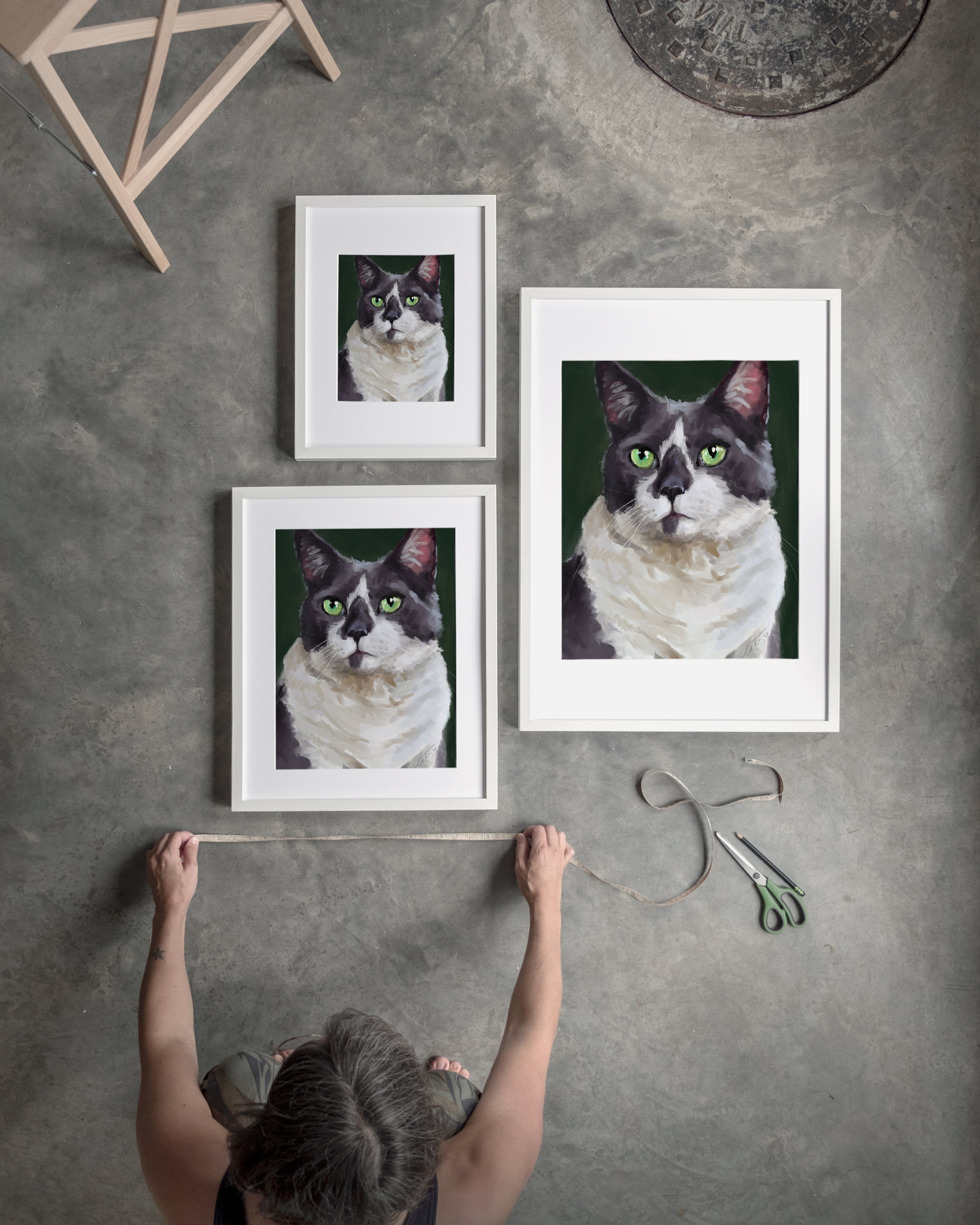 "The Delightful Woodhouse" by Catherine Hébert - Grey Tuxedo Cat Portrait Art Print