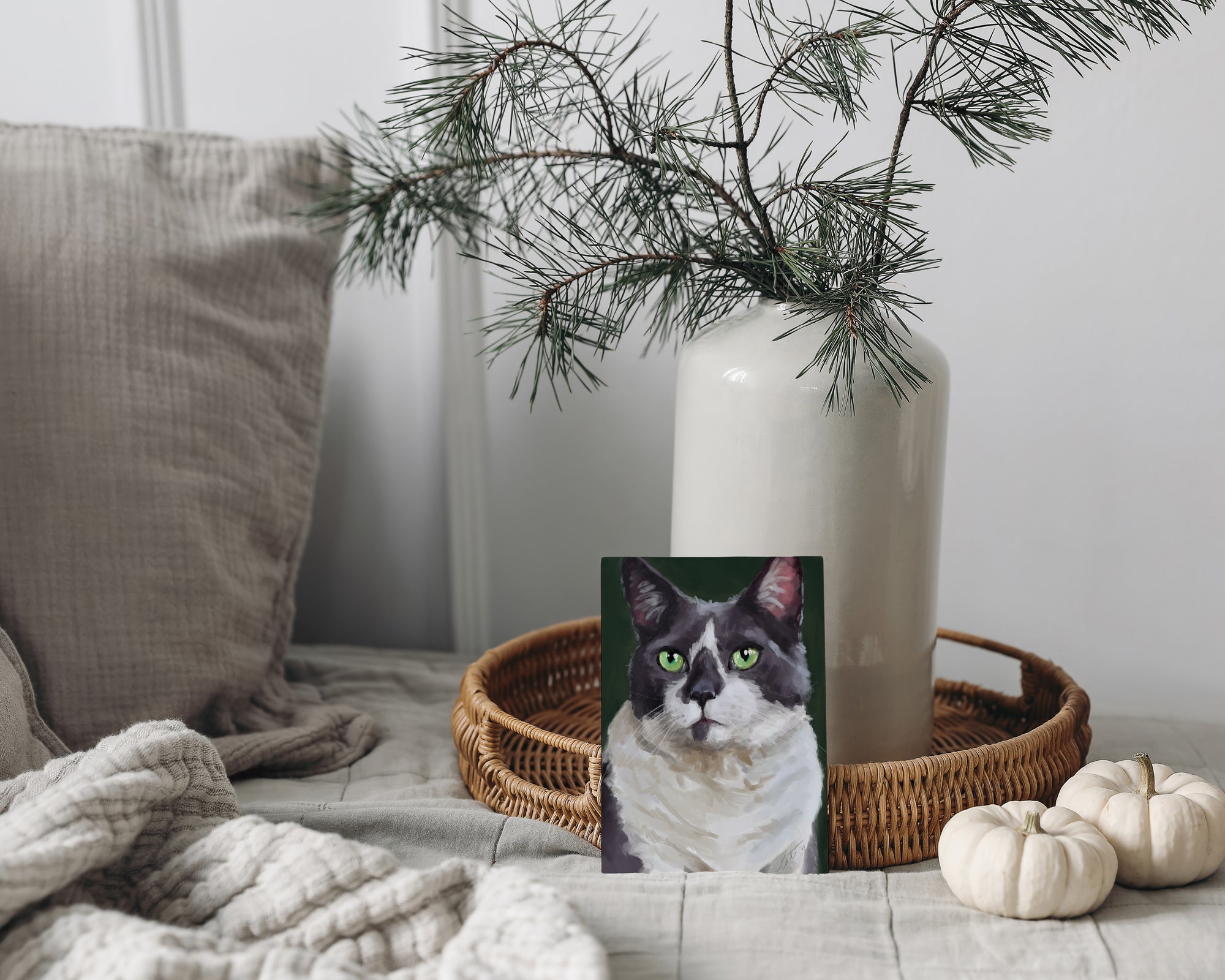 "The Delightful Woodhouse" by Catherine Hébert - Grey Tuxedo Cat Portrait Fine Art Print