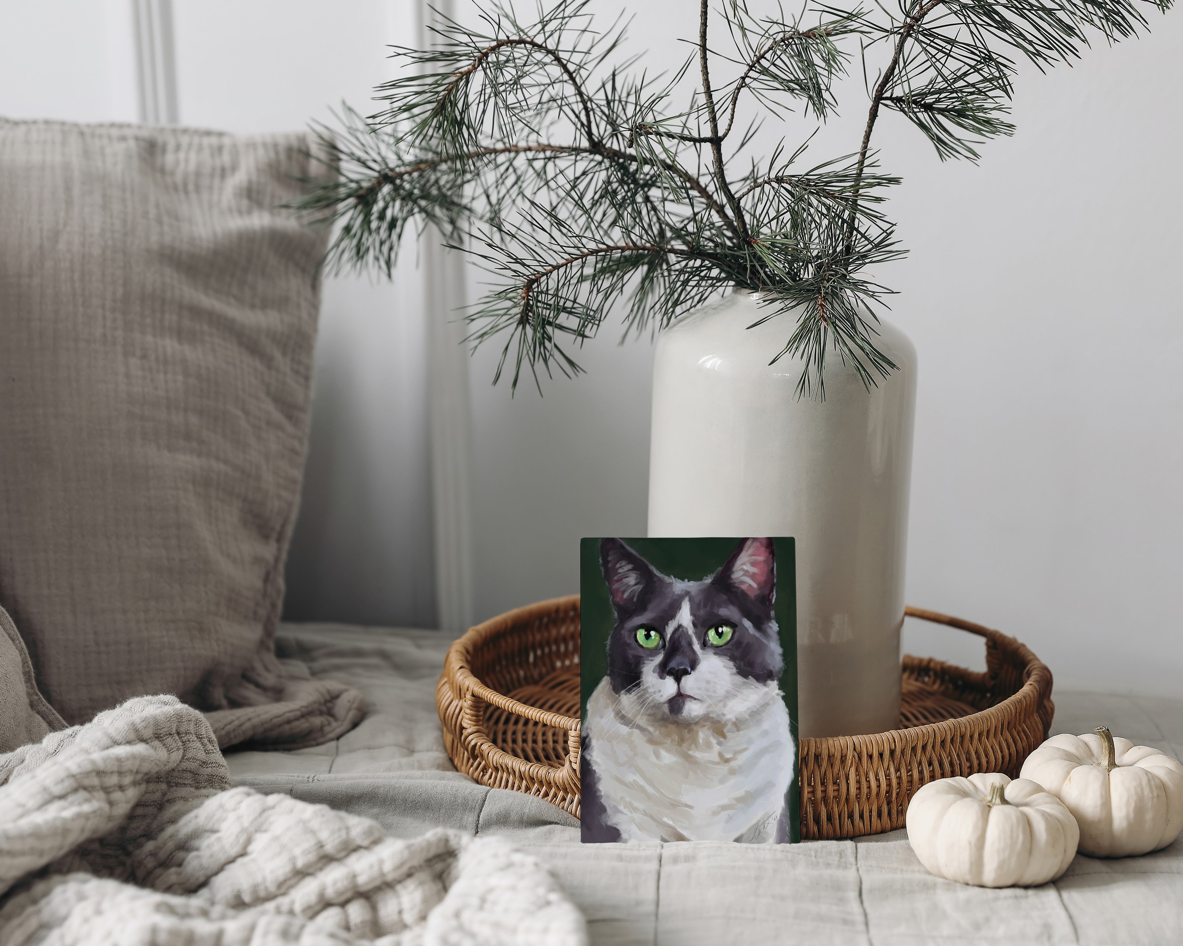 "The Delightful Woodhouse" by Catherine Hébert - Grey Tuxedo Cat Portrait Art Print