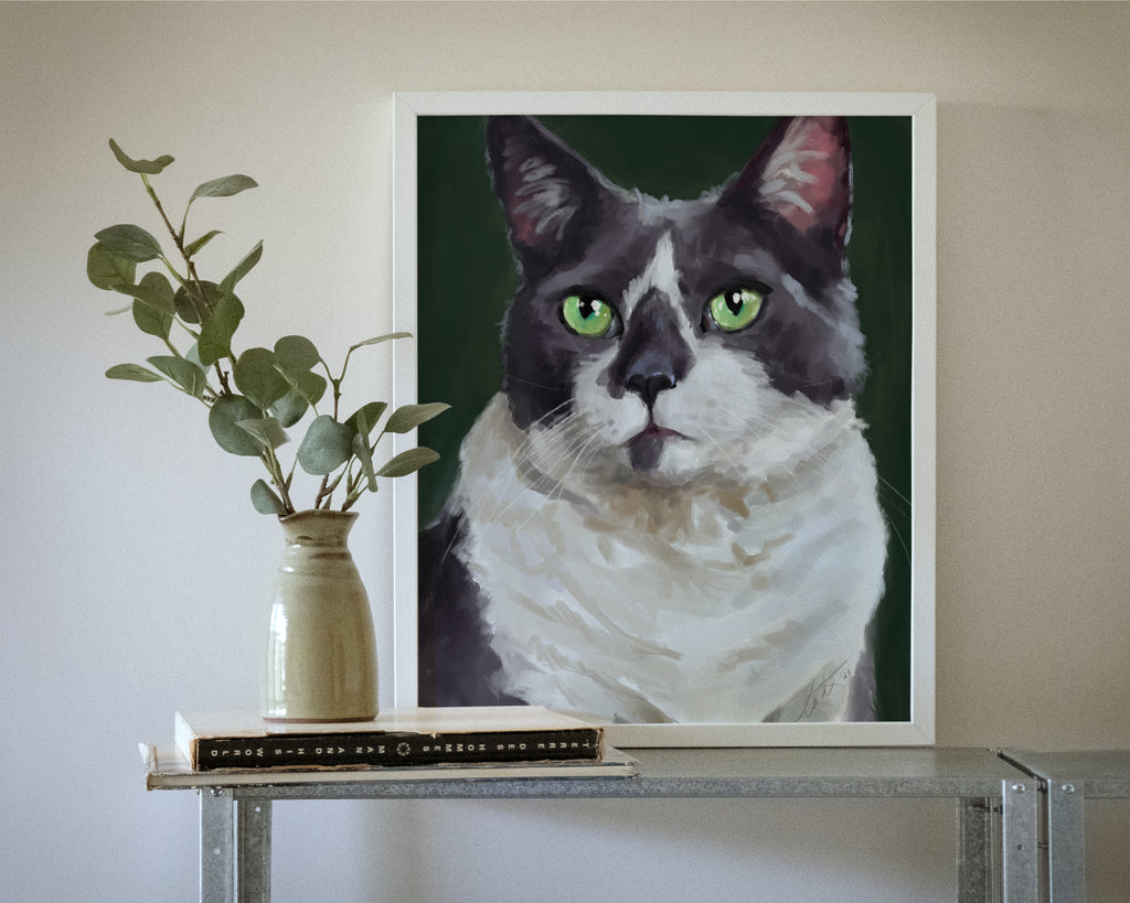 "The Delightful Woodhouse" by Catherine Hébert - Grey Tuxedo Cat Portrait Fine Art Print