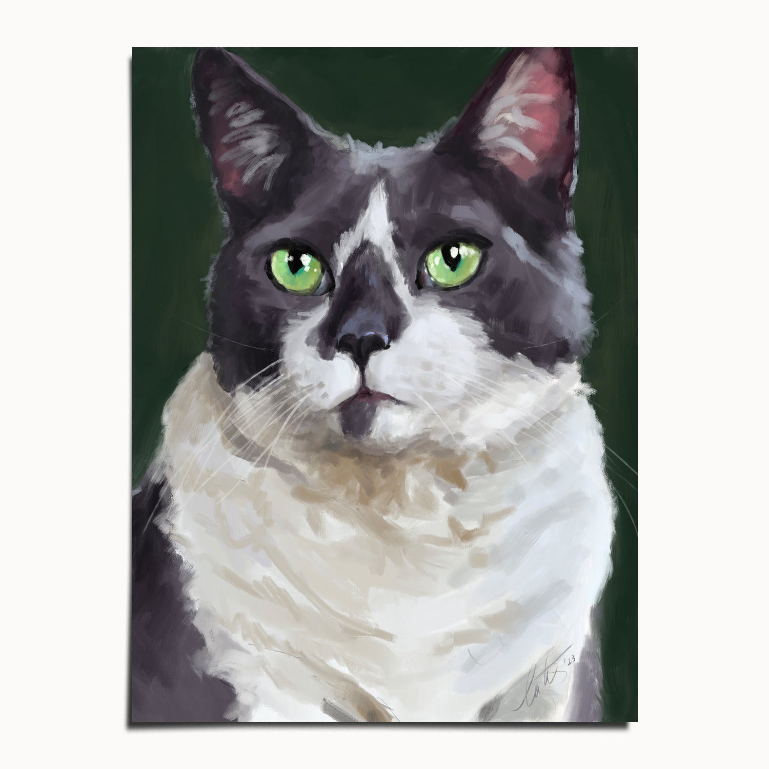 "The Delightful Woodhouse" by Catherine Hébert - Grey Tuxedo Cat Portrait Fine Art Print - 12"x16" size