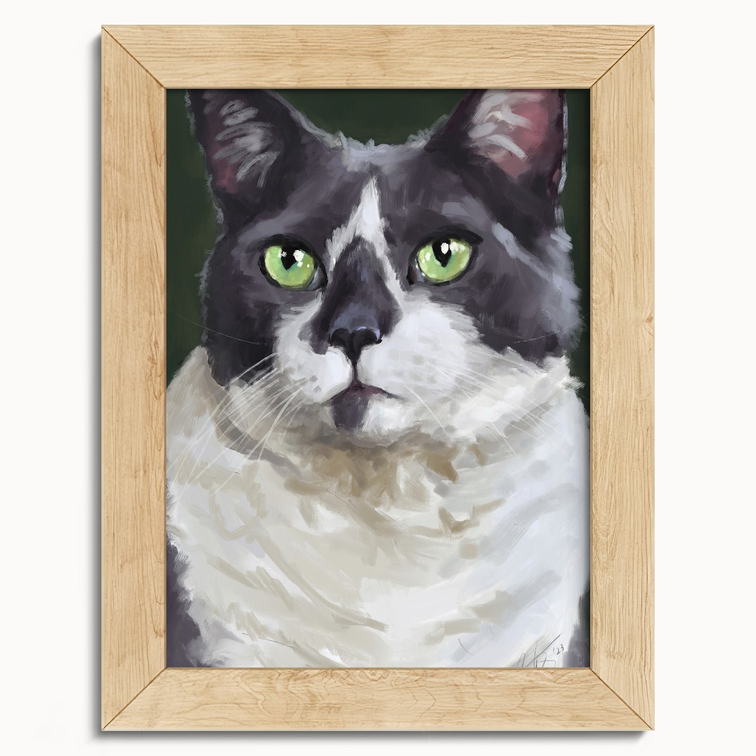 "The Delightful Woodhouse" by Catherine Hébert - Grey Tuxedo Cat Portrait Fine Art Print - 5"x7" size