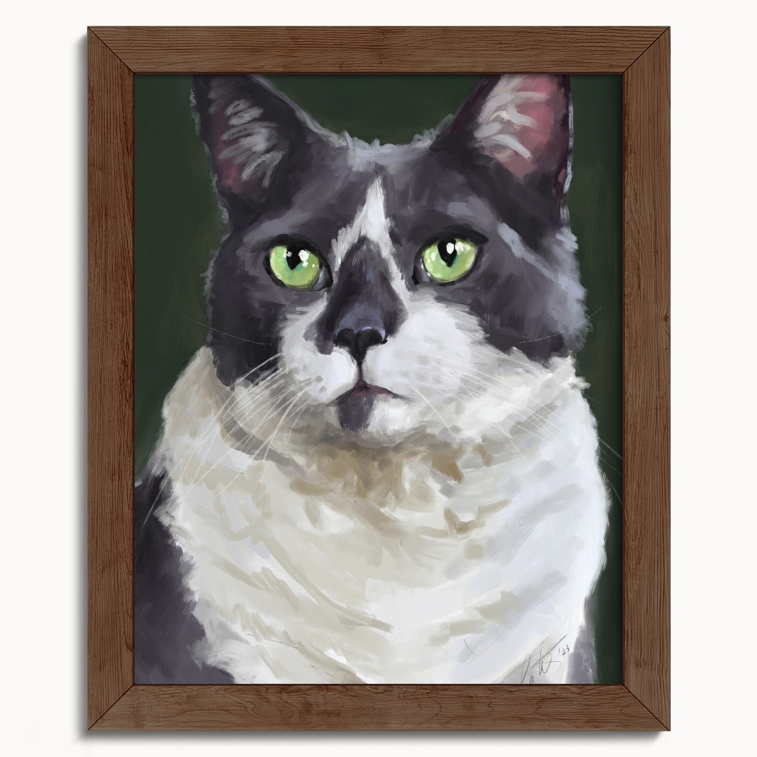 "The Delightful Woodhouse" by Catherine Hébert - Grey Tuxedo Cat Portrait Fine Art Print - 8"x10" size