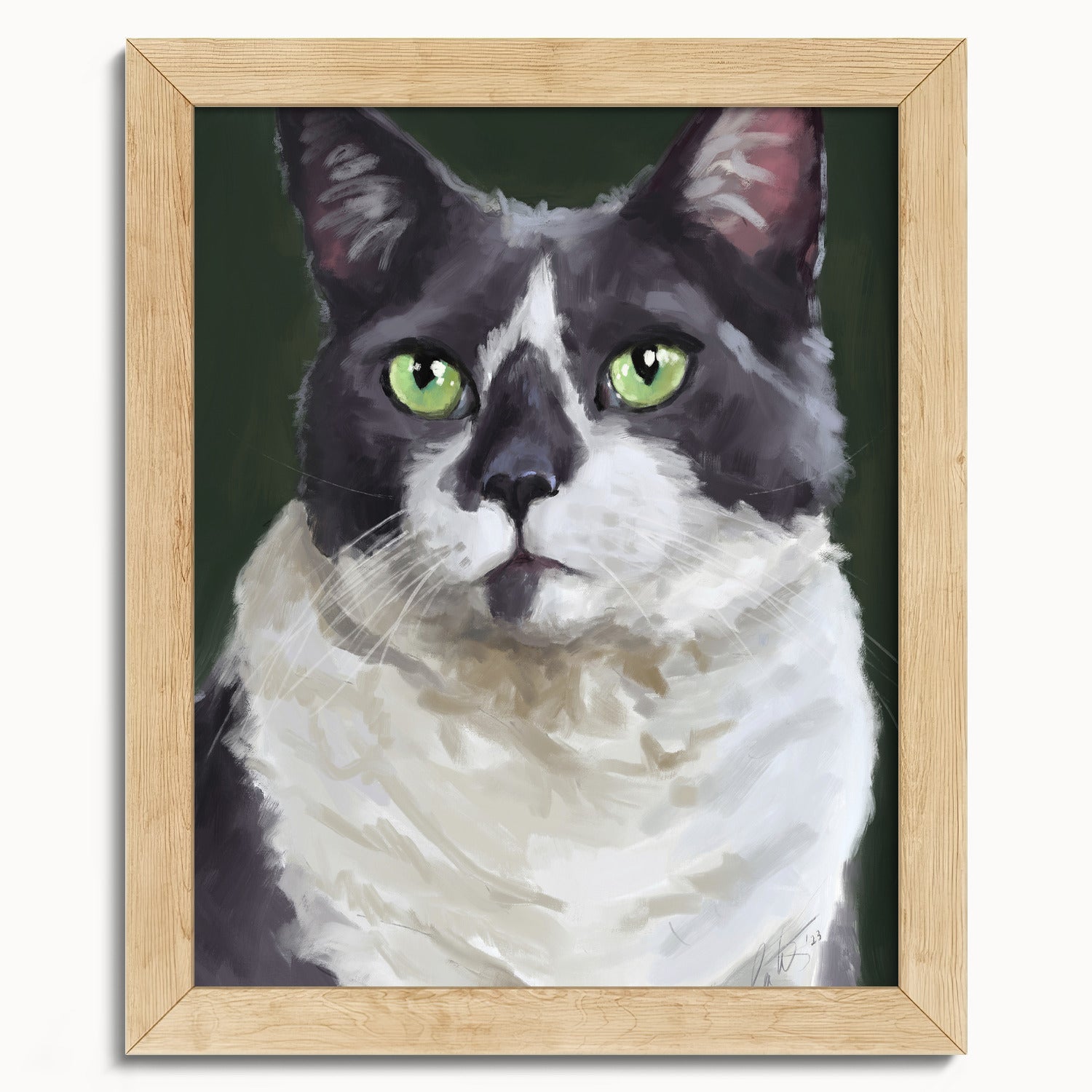 "The Delightful Woodhouse" by Catherine Hébert - Grey Tuxedo Cat Portrait Fine Art Print - 8"x10" size