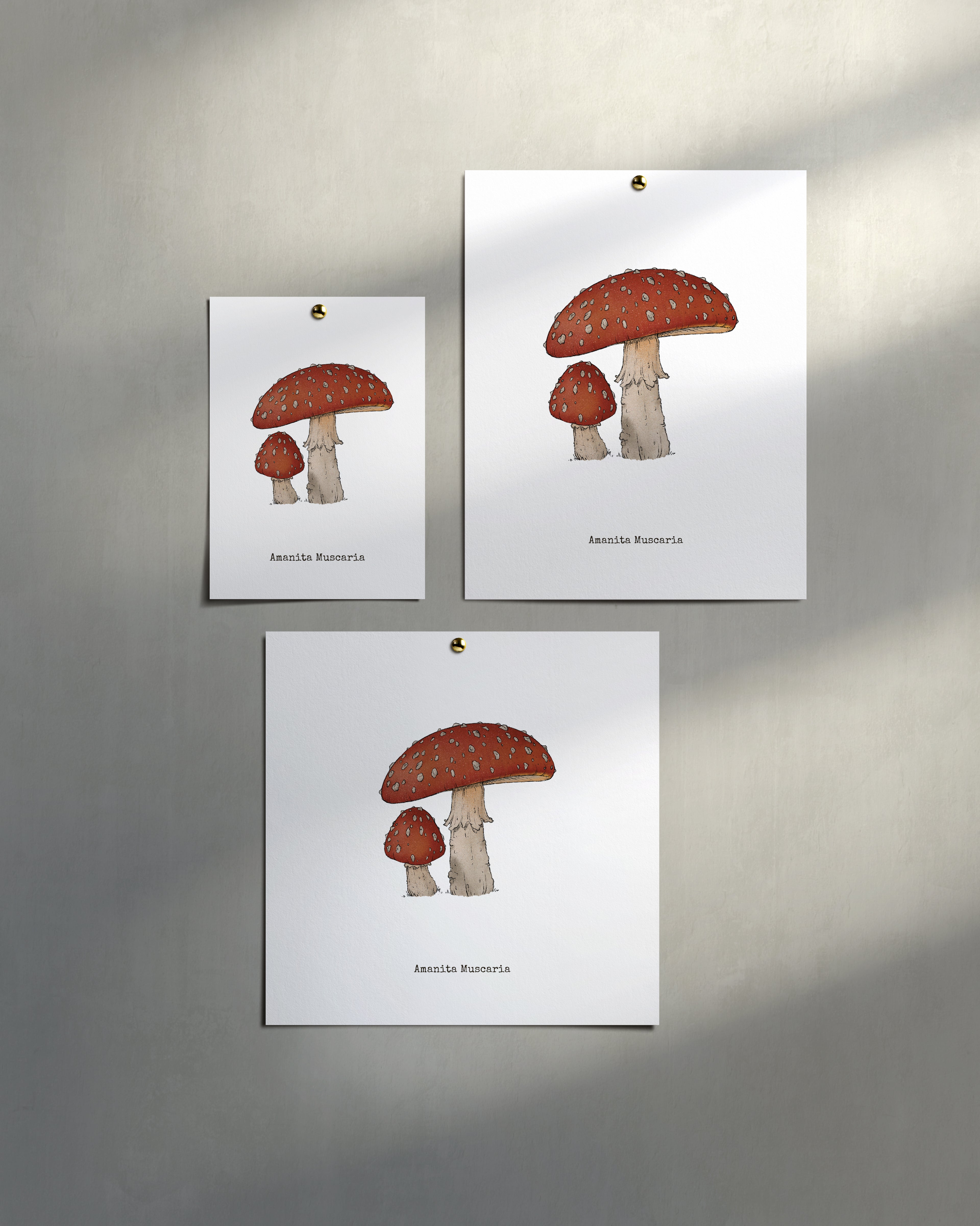 "Amanita Muscaria" by Catherine Hébert - Amanita Muscaria Mushroom  - Botanical Art Print – Floral, Nature Wall Art – Living Room, Kitchen Decor