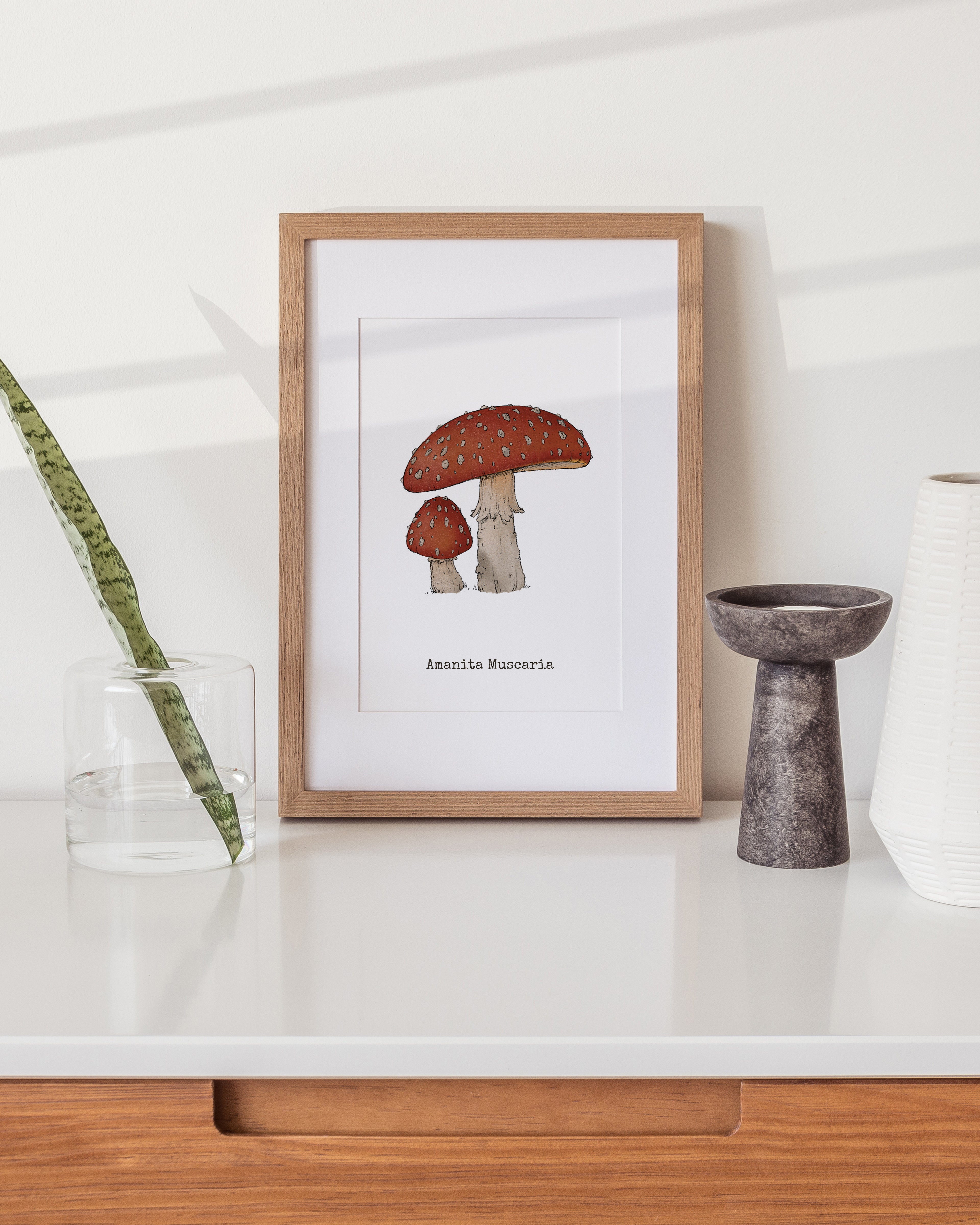 "Amanita Muscaria" by Catherine Hébert - Amanita Muscaria Mushroom  - Botanical Art Print – Floral, Nature Wall Art – Living Room, Kitchen Decor
