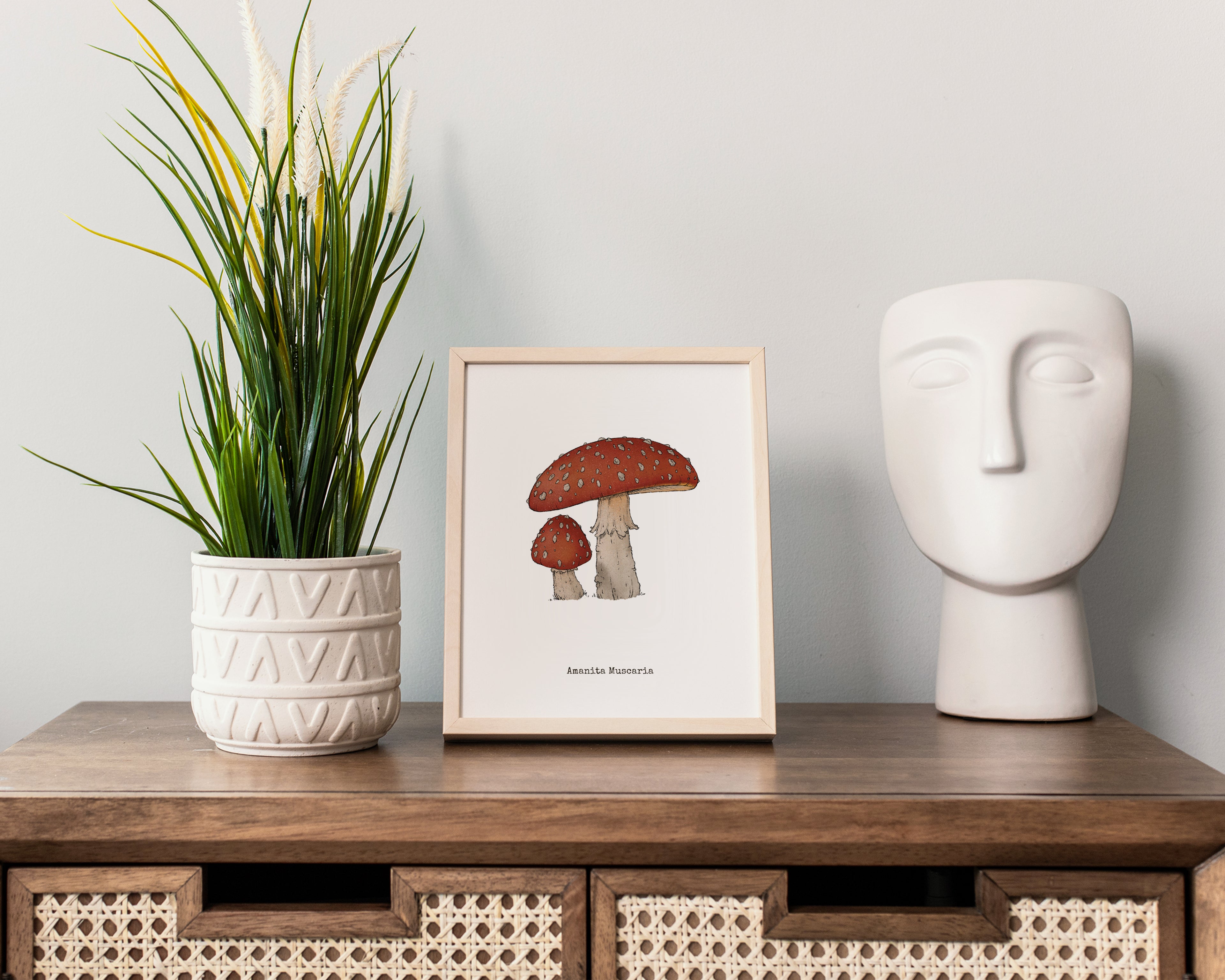 "Amanita Muscaria" by Catherine Hébert - Amanita Muscaria Mushroom  - Botanical Art Print – Floral, Nature Wall Art – Living Room, Kitchen Decor