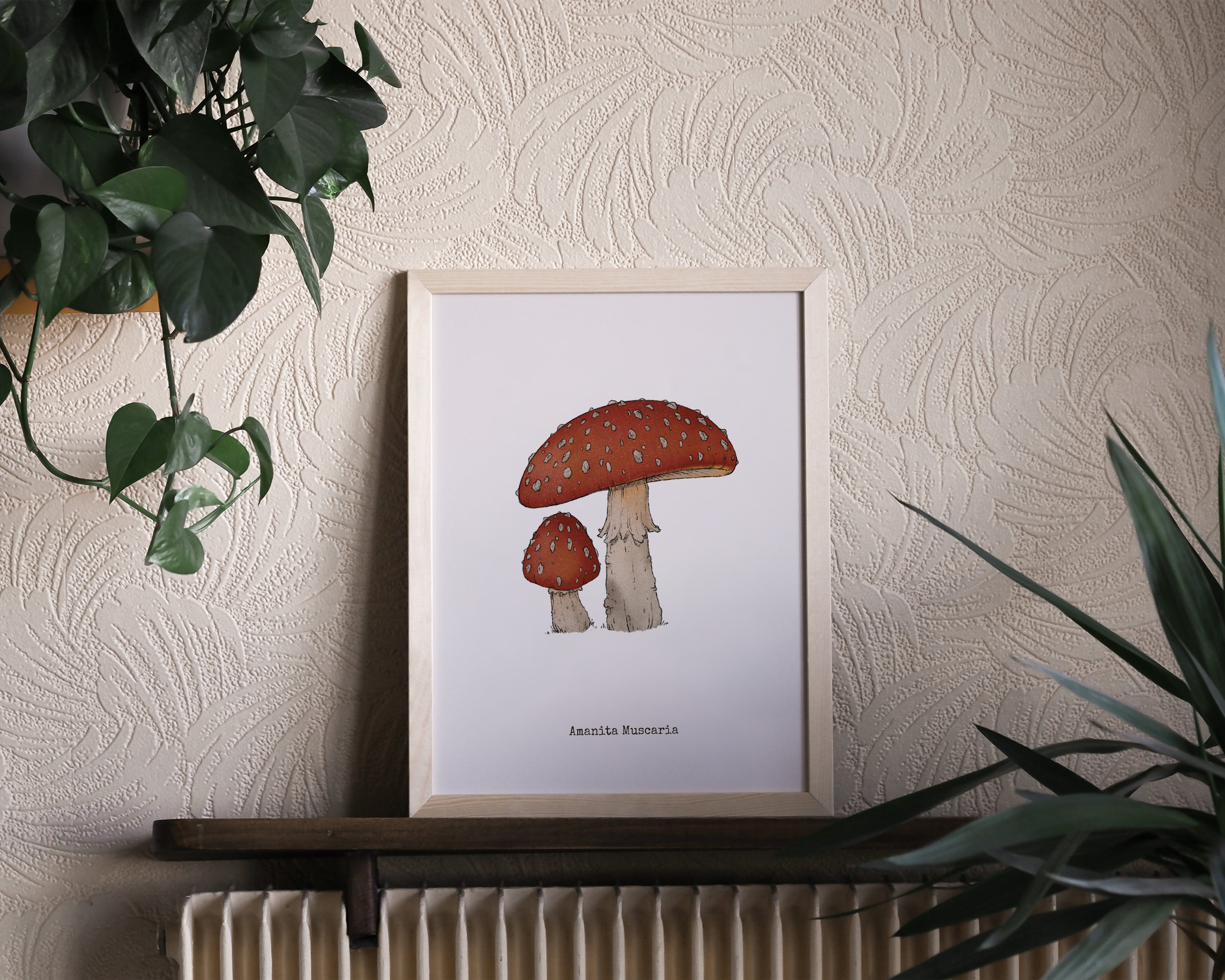 "Amanita Muscaria" by Catherine Hébert - Amanita Muscaria Mushroom  - Botanical Art Print – Floral, Nature Wall Art – Living Room, Kitchen Decor