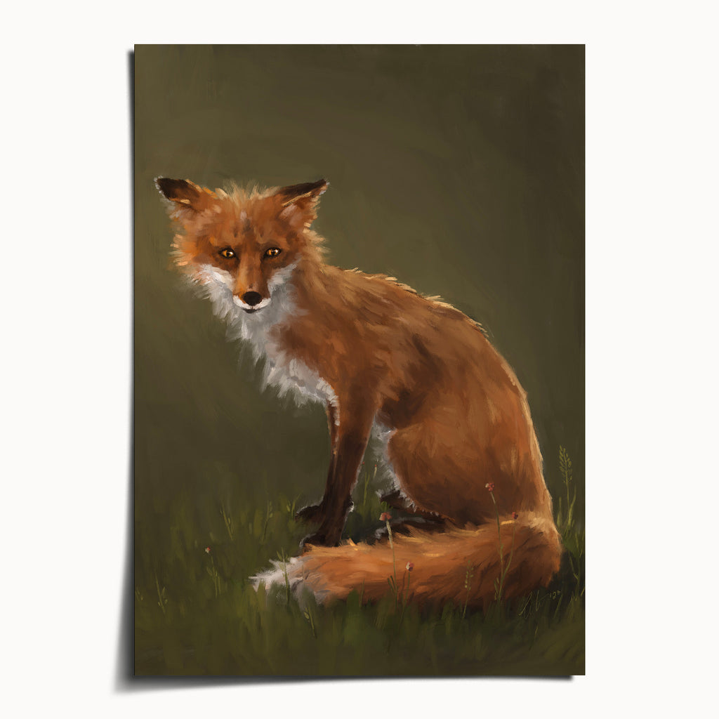 "The Fox" by Catherine Hébert - Forest Fox Oil Painting Art Print - 5"x7" size