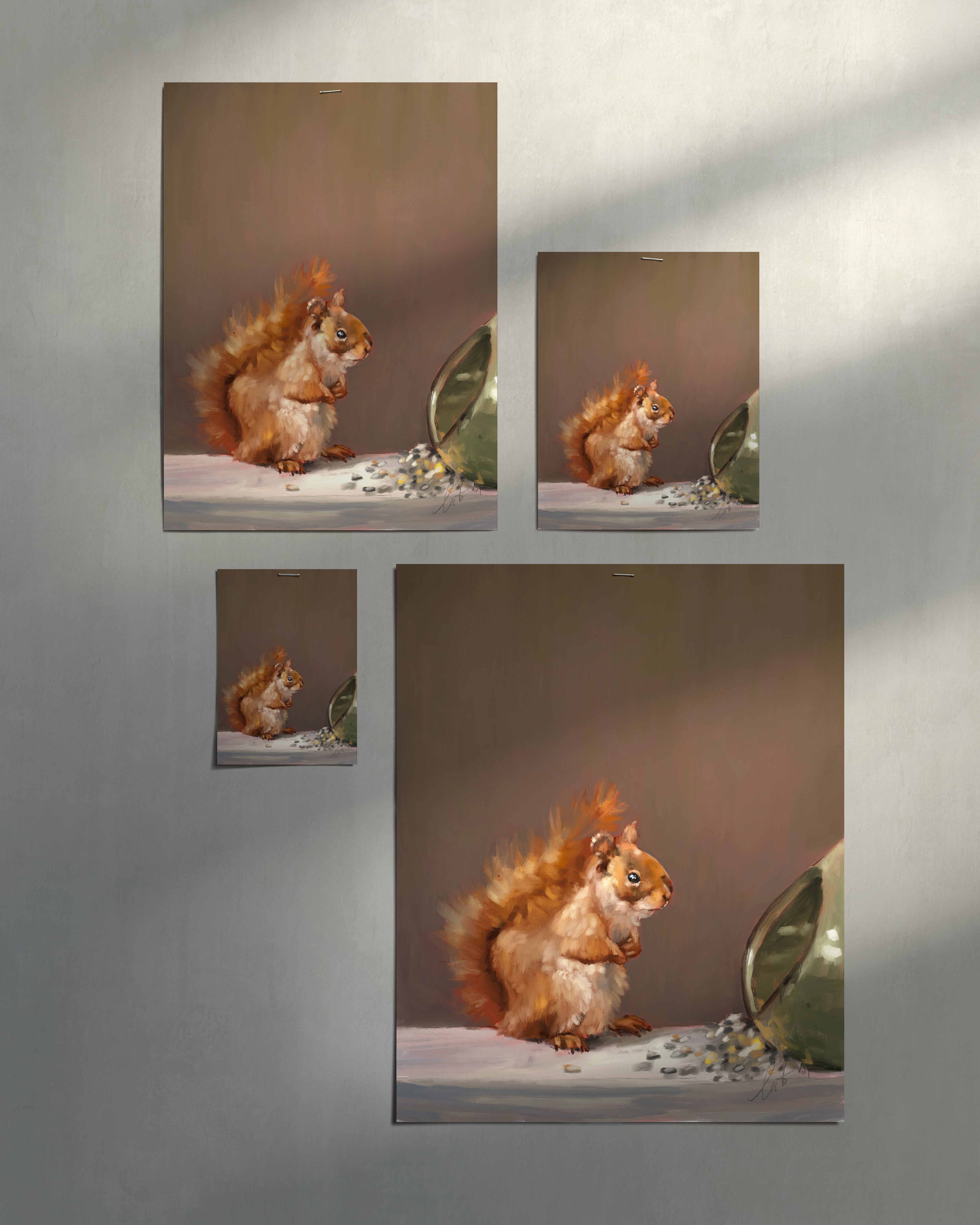 "Titi the Squirrel" by Catherine Hébert - Red Squirrel Oil Painting Art Print