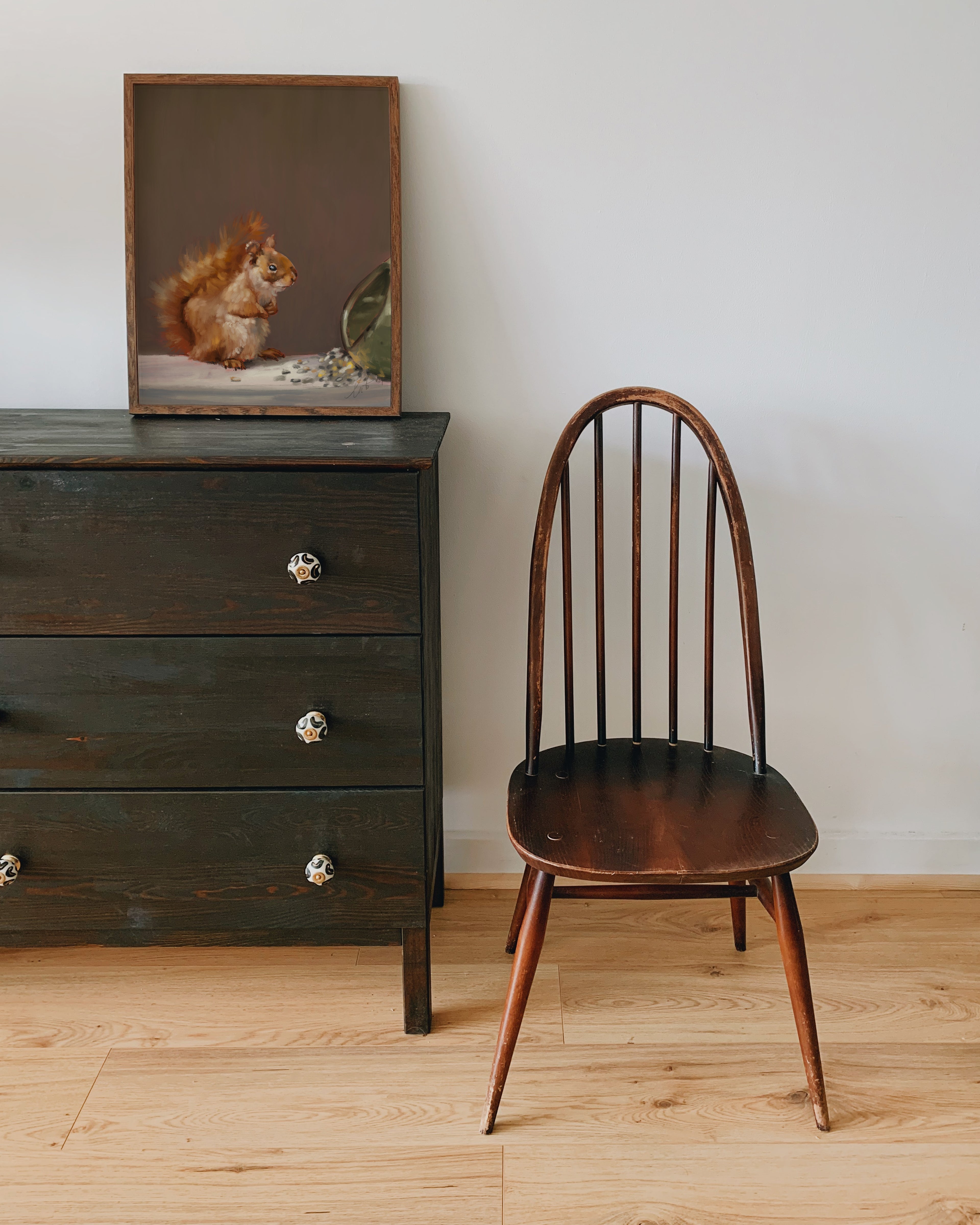 "Titi the Squirrel" by Catherine Hébert - Red Squirrel Oil Painting Art Print