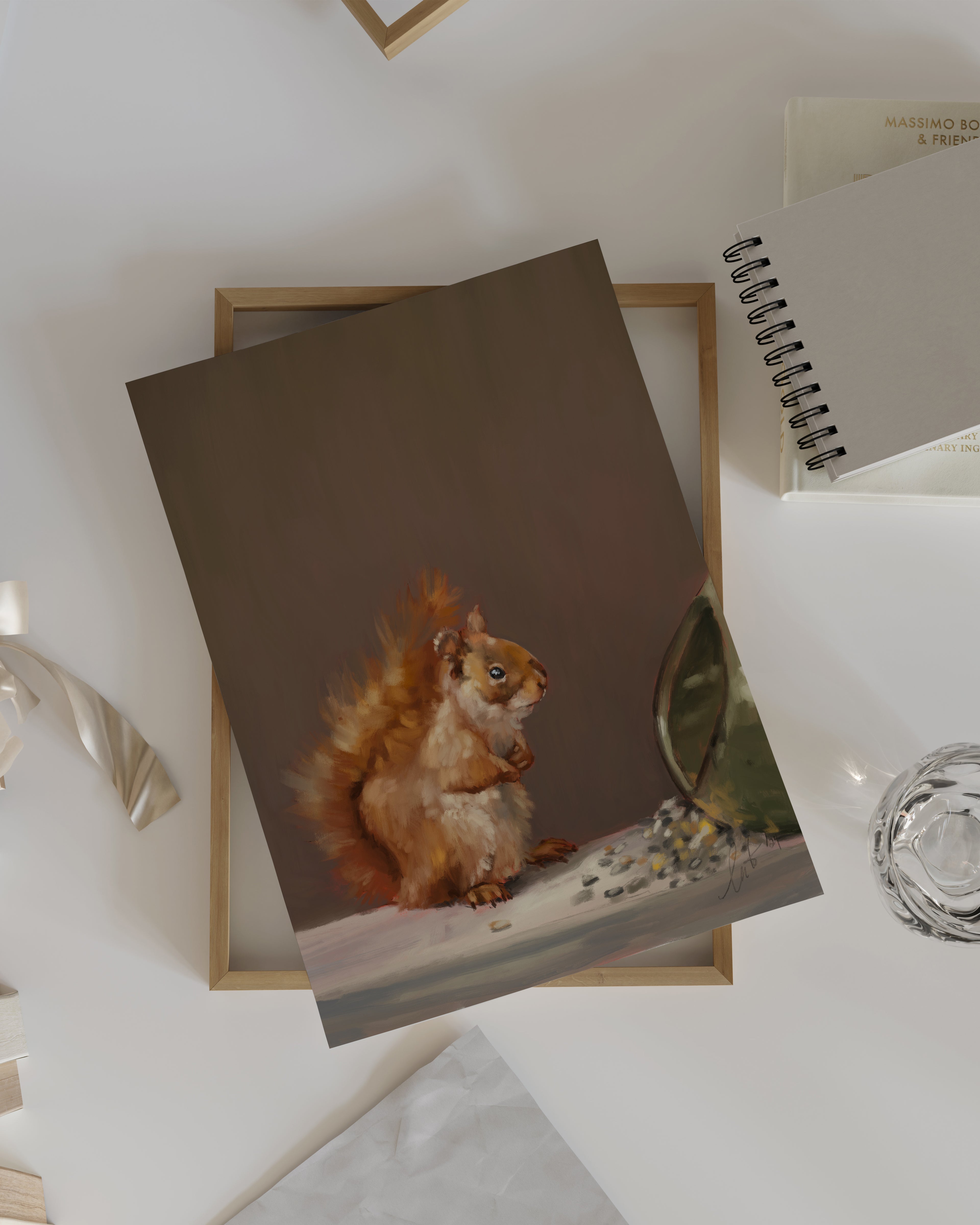 "Titi the Squirrel" by Catherine Hébert - Red Squirrel Oil Painting Art Print