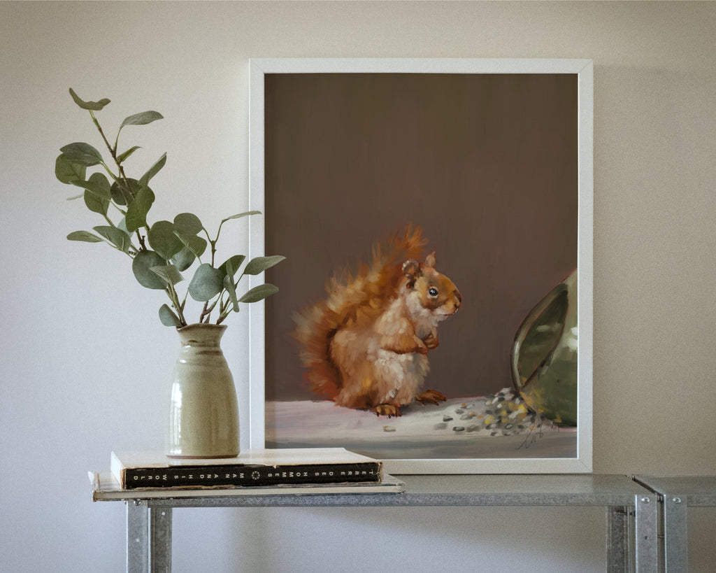 "Titi the Squirrel" by Catherine Hébert - Red Squirrel Oil Painting Fine Art Print