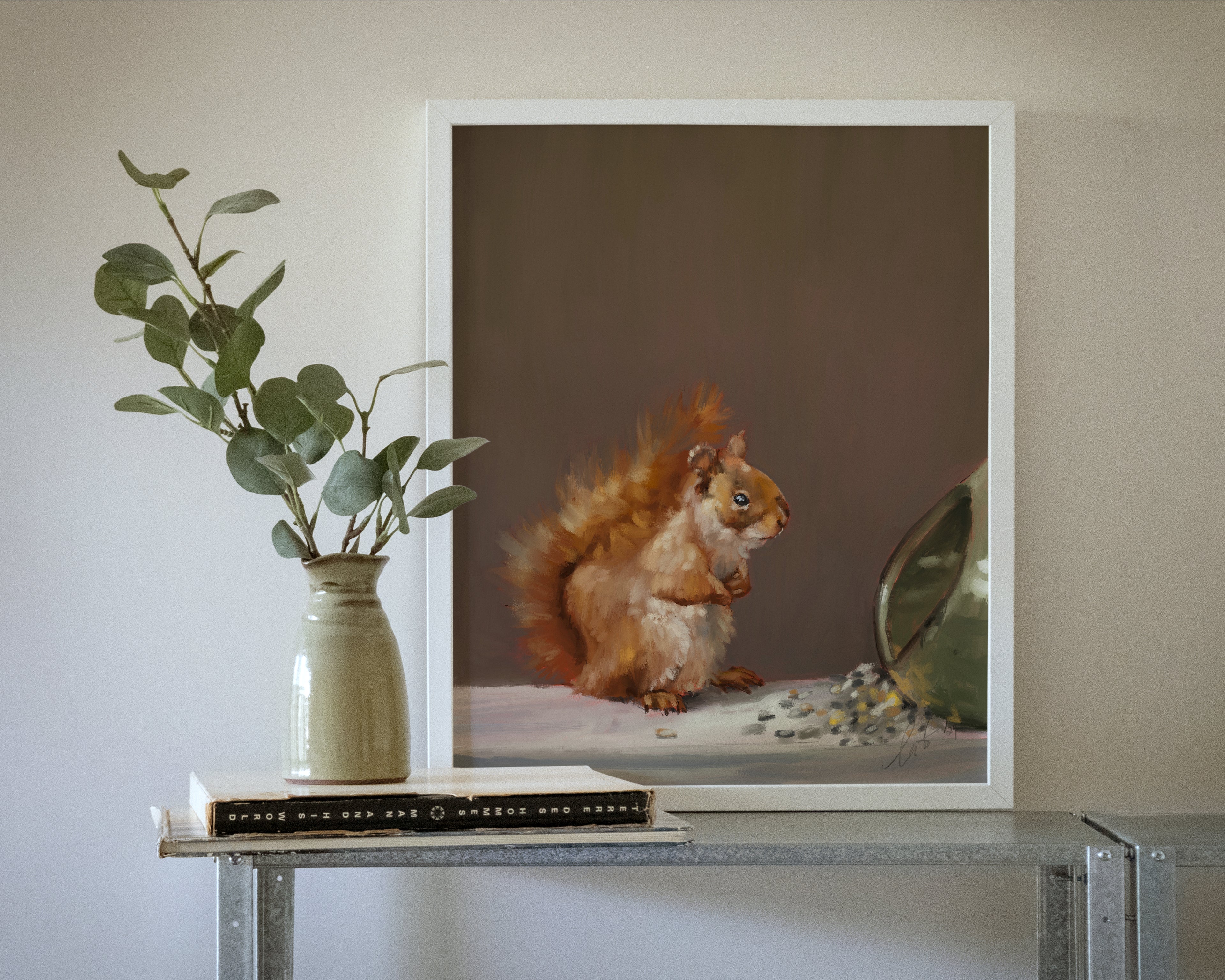 "Titi the Squirrel" by Catherine Hébert - Red Squirrel Oil Painting Art Print