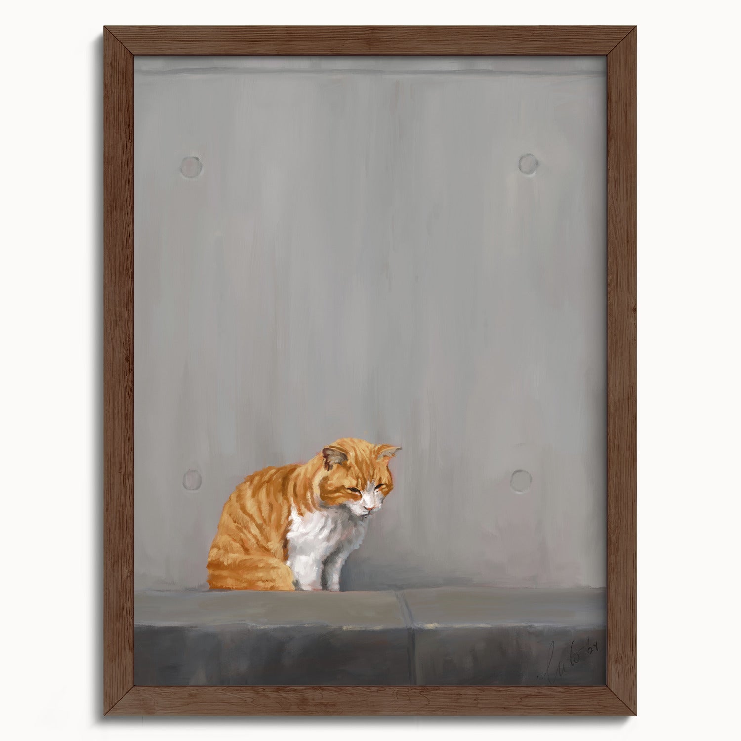 "Fukuoka no Neko" by Catherine Hébert - Orange Tabby Cat Painting Fine Art Print - 12"x16" size