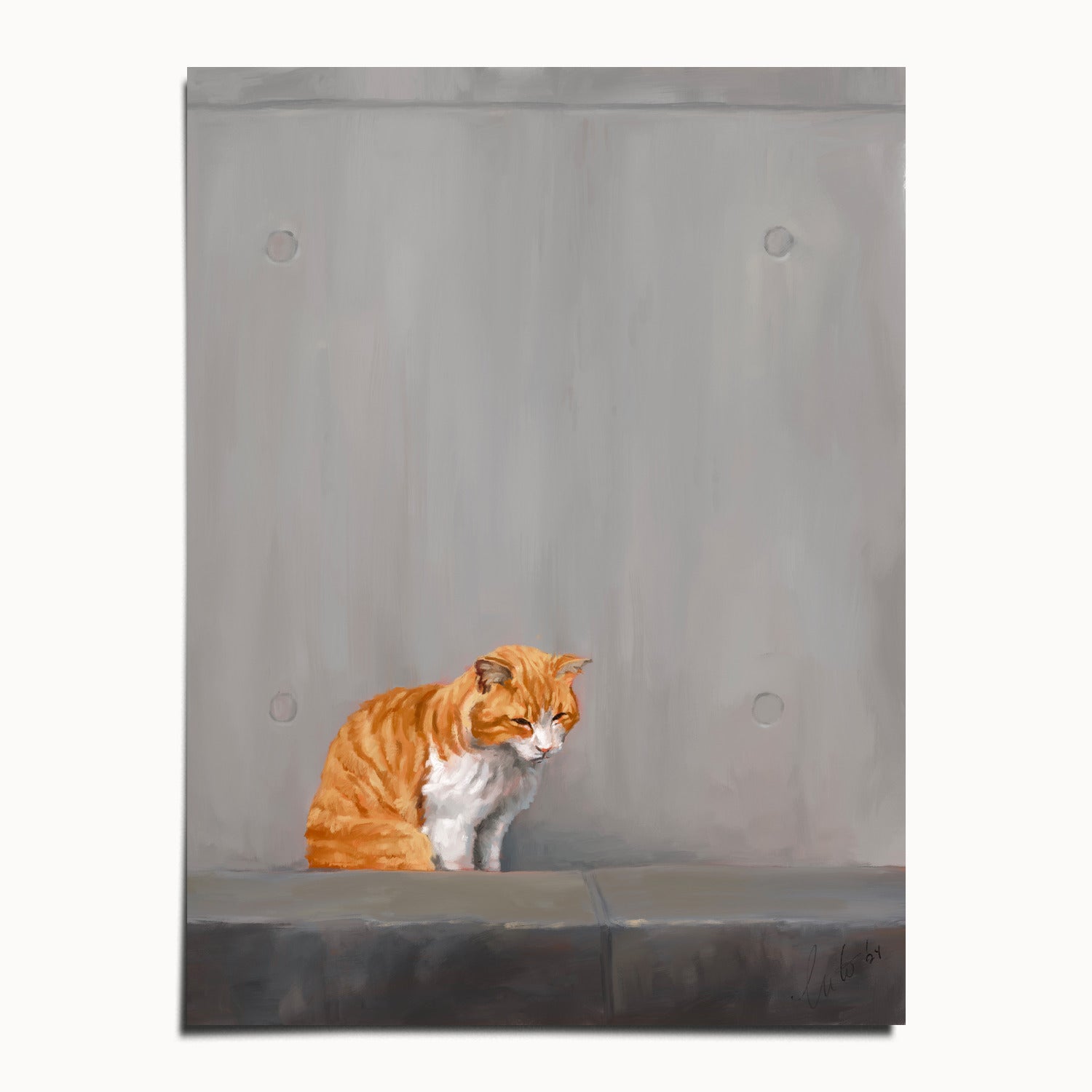 "Fukuoka no Neko" by Catherine Hébert - Orange Tabby Cat Painting Fine Art Print - 12"x16" size