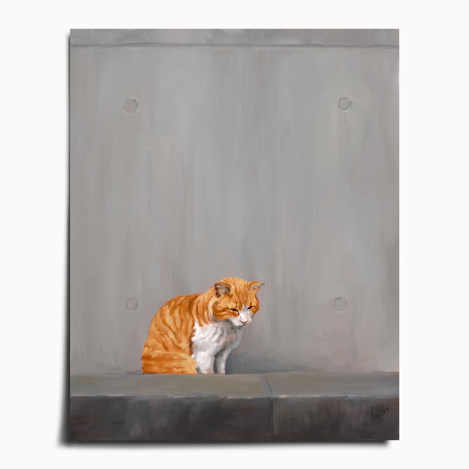"Fukuoka no Neko" by Catherine Hébert - Orange Tabby Cat Painting Fine Art Print - 16"x20" size