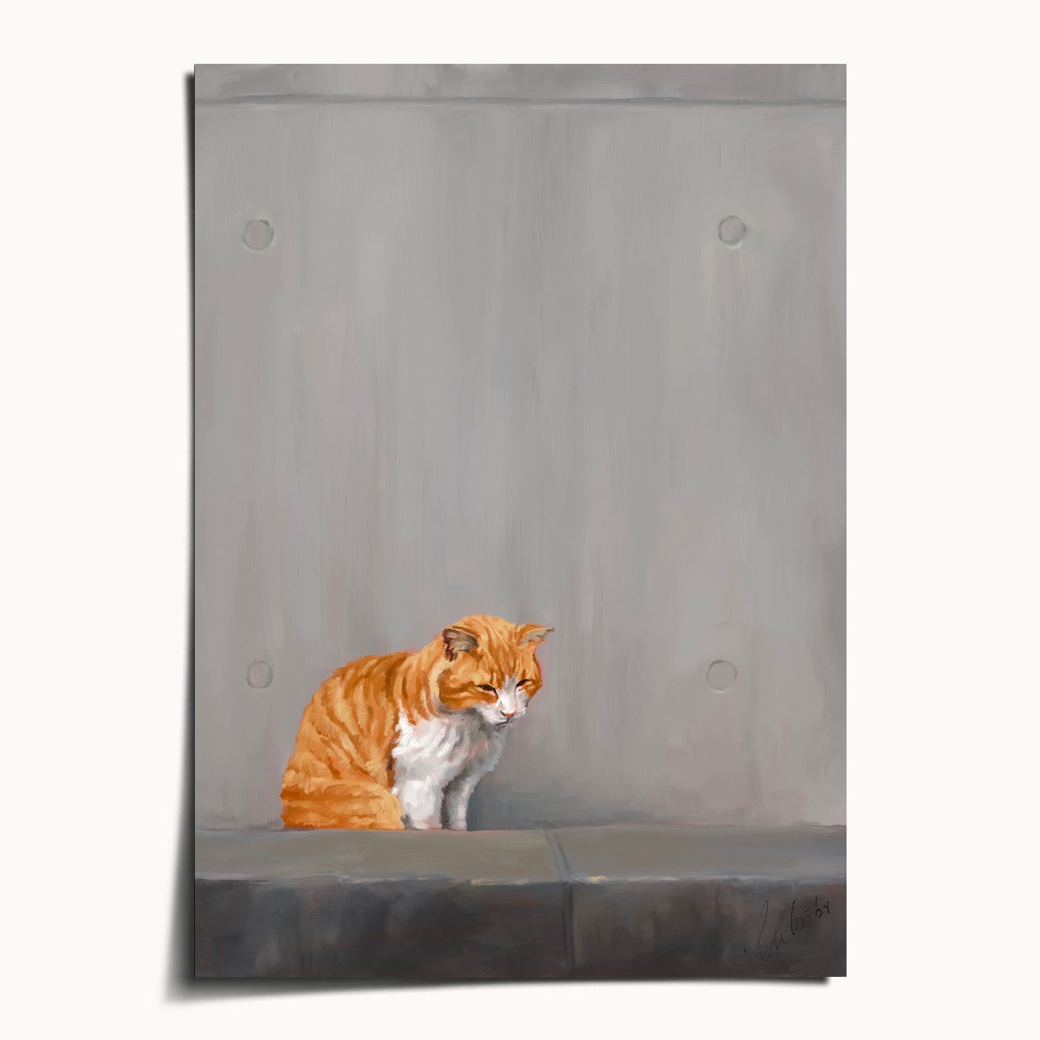 "Fukuoka no Neko" by Catherine Hébert - Orange Tabby Cat Painting Fine Art Print - 5"x7" size